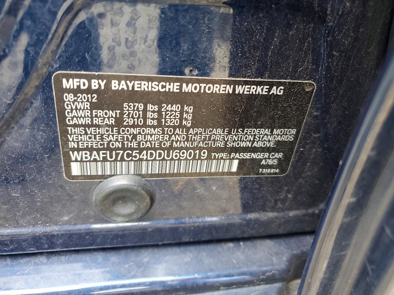 2013 Bmw 535 Xi Синий vin: WBAFU7C54DDU69019