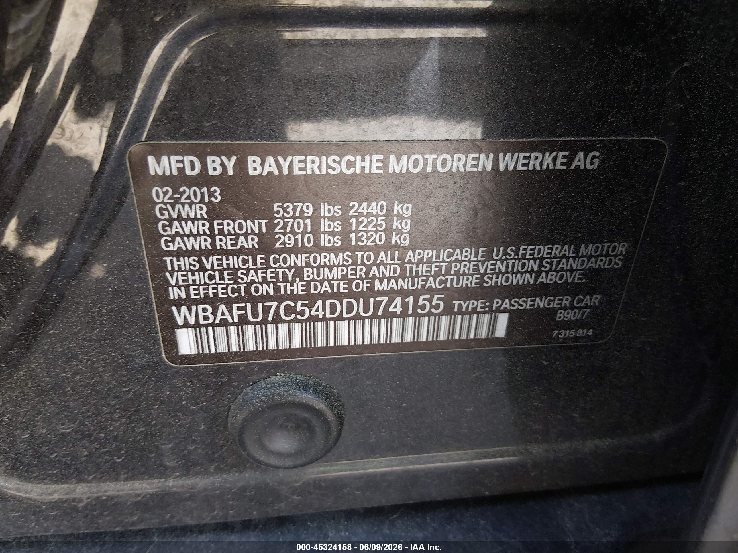 2013 Bmw 535i Xdrive Black vin: WBAFU7C54DDU74155