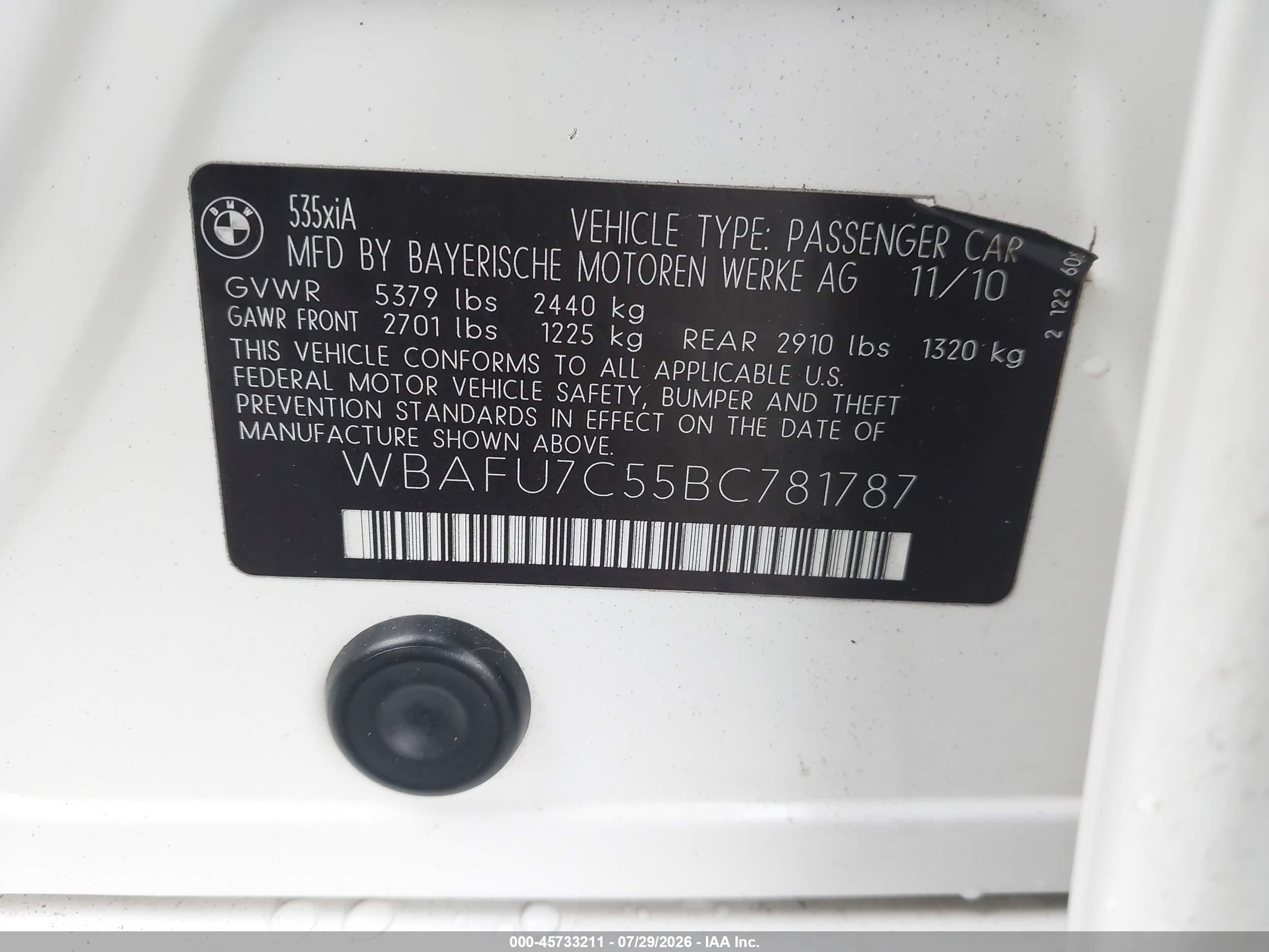 2011 Bmw 535i Xdrive White vin: WBAFU7C55BC781787