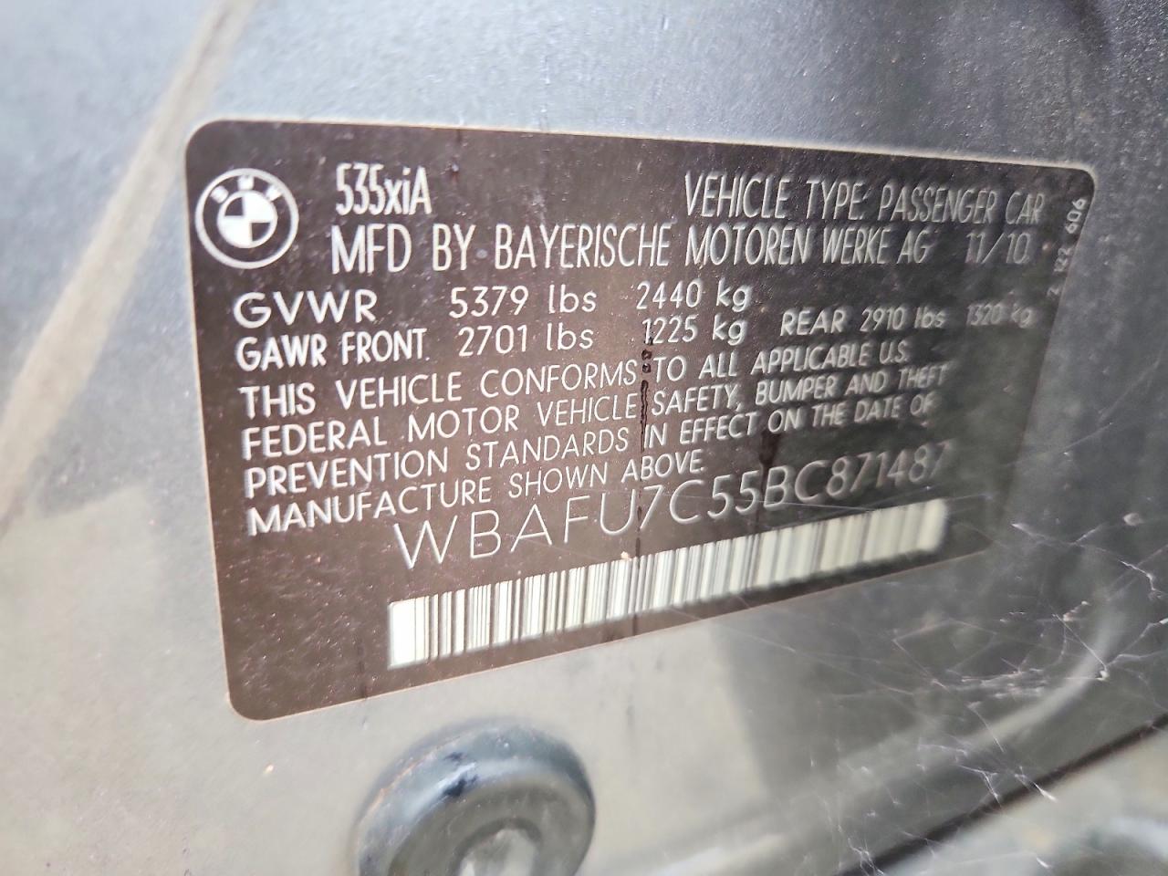 2011 Bmw 535 Xi Silver vin: WBAFU7C55BC871487