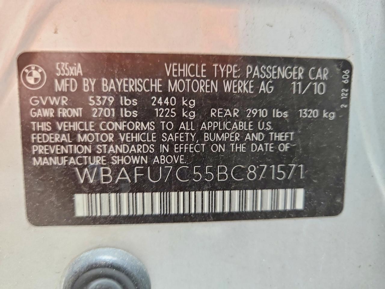 2011 Bmw 535 Xi Серебряный vin: WBAFU7C55BC871571