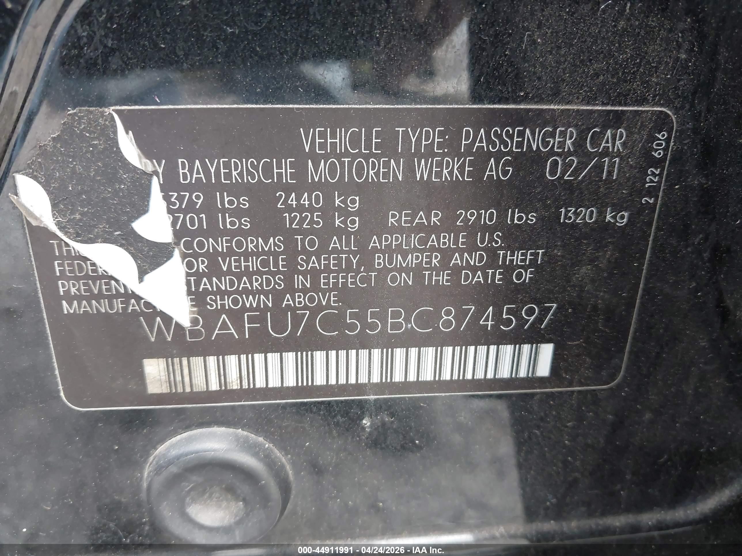 2011 Bmw 535i Xdrive Black vin: WBAFU7C55BC874597