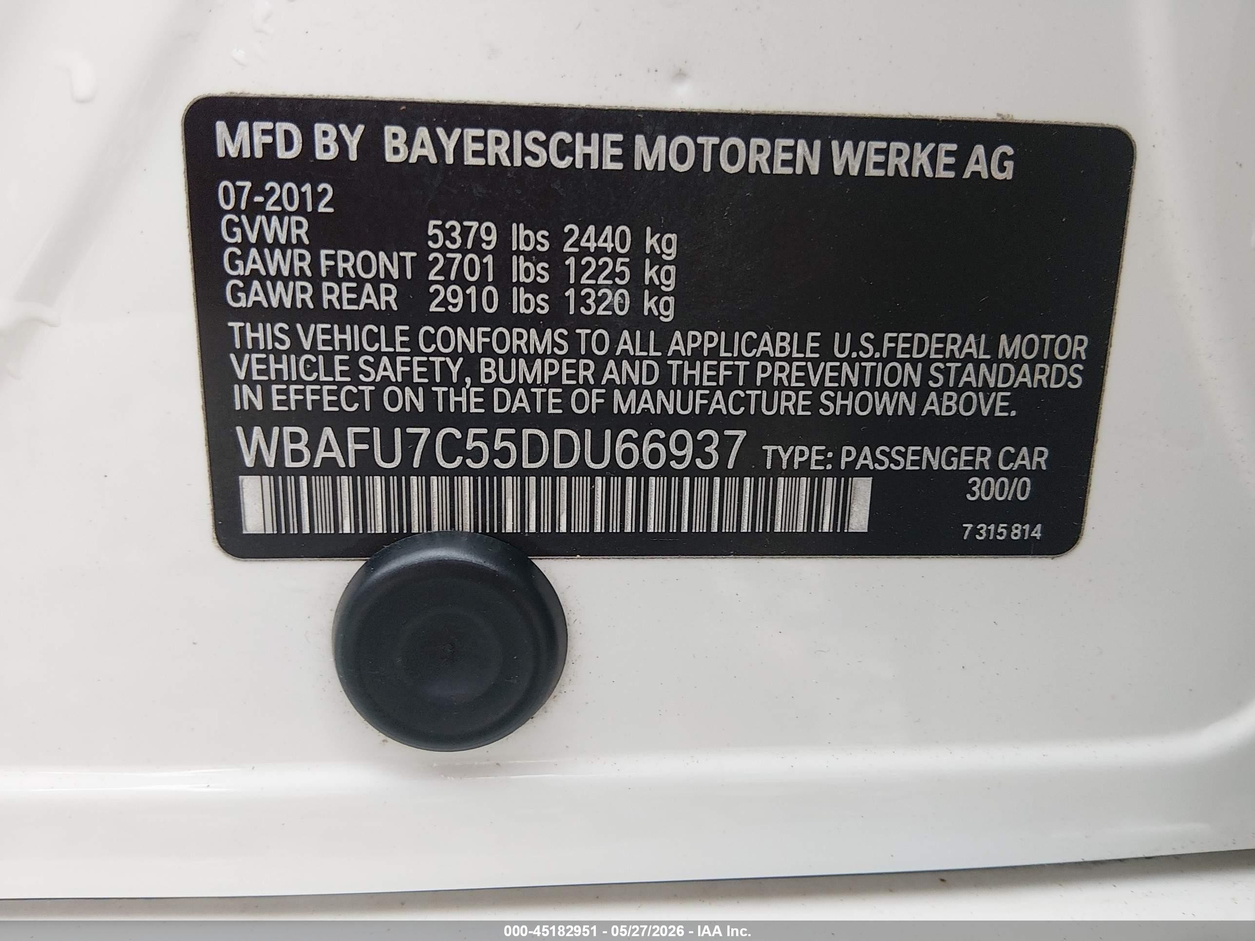 2013 Bmw 535i Xdrive White vin: WBAFU7C55DDU66937