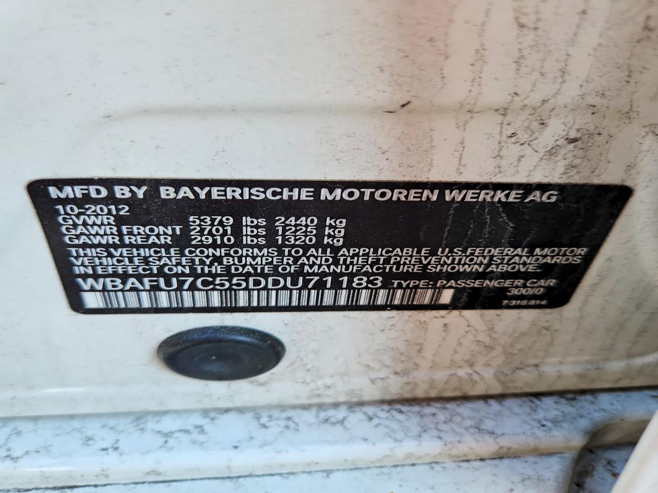 2013 Bmw 535 Xi Белый vin: WBAFU7C55DDU71183