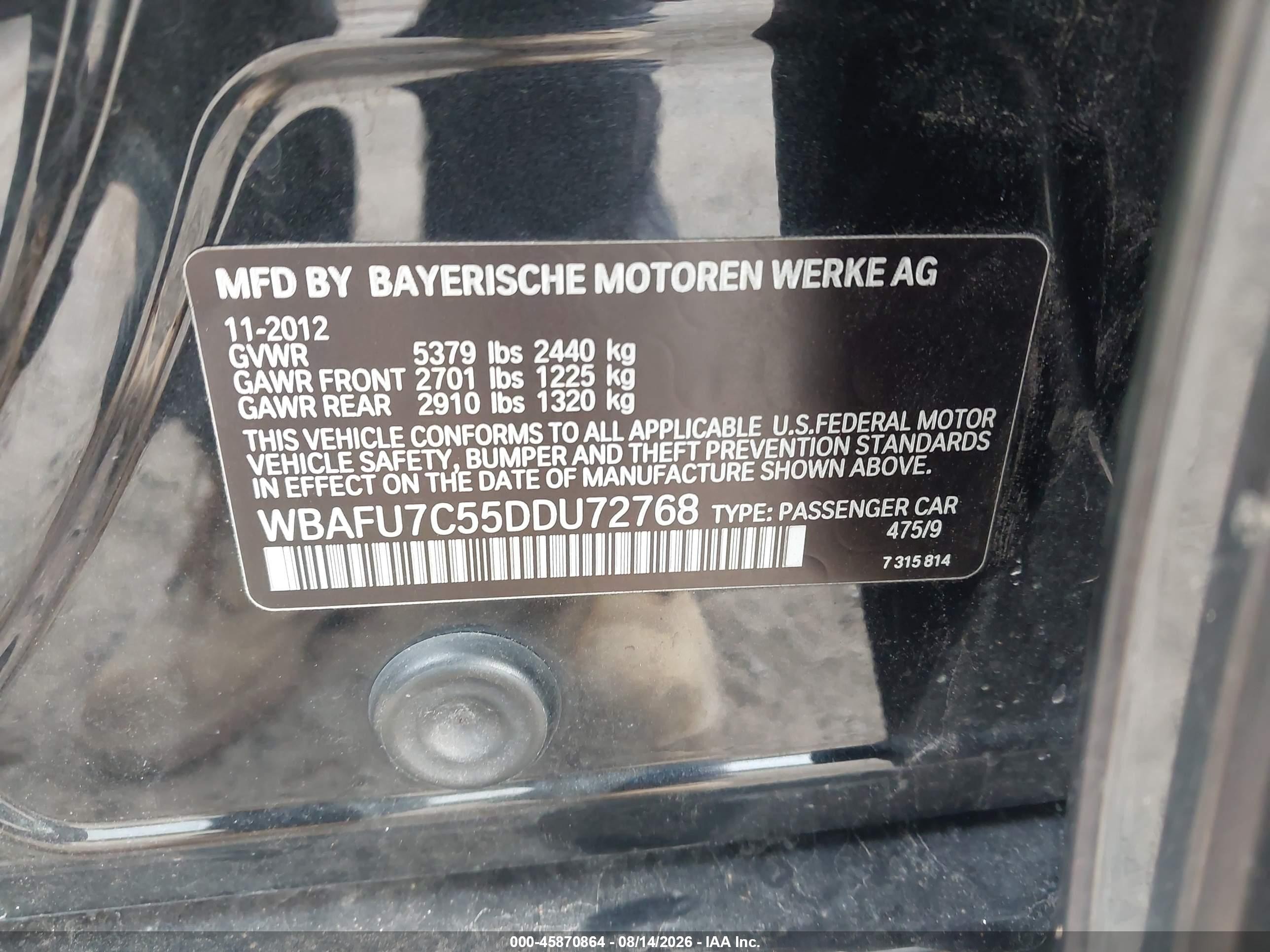 2013 Bmw 535i Xdrive Black vin: WBAFU7C55DDU72768