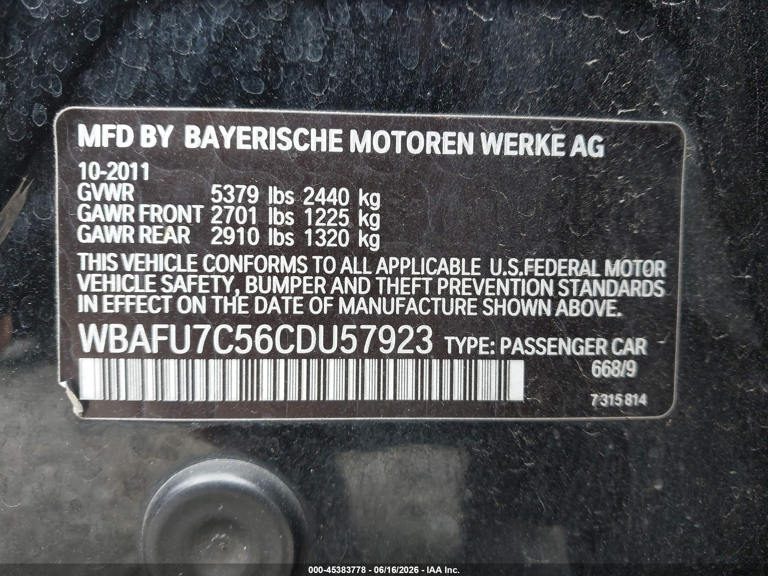 2012 Bmw 535i Xdrive Black vin: WBAFU7C56CDU57923