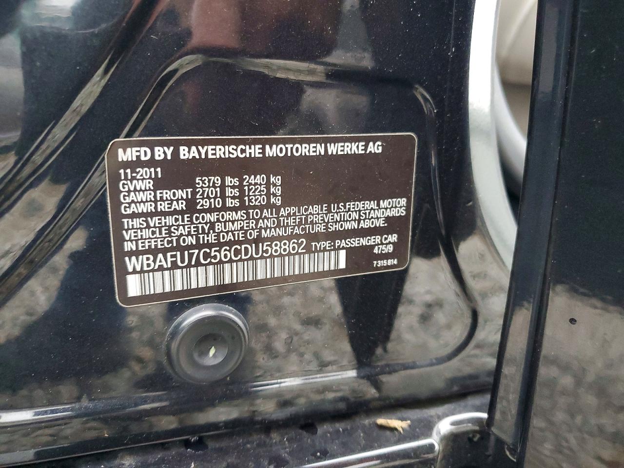 2012 Bmw 535 Xi Black vin: WBAFU7C56CDU58862