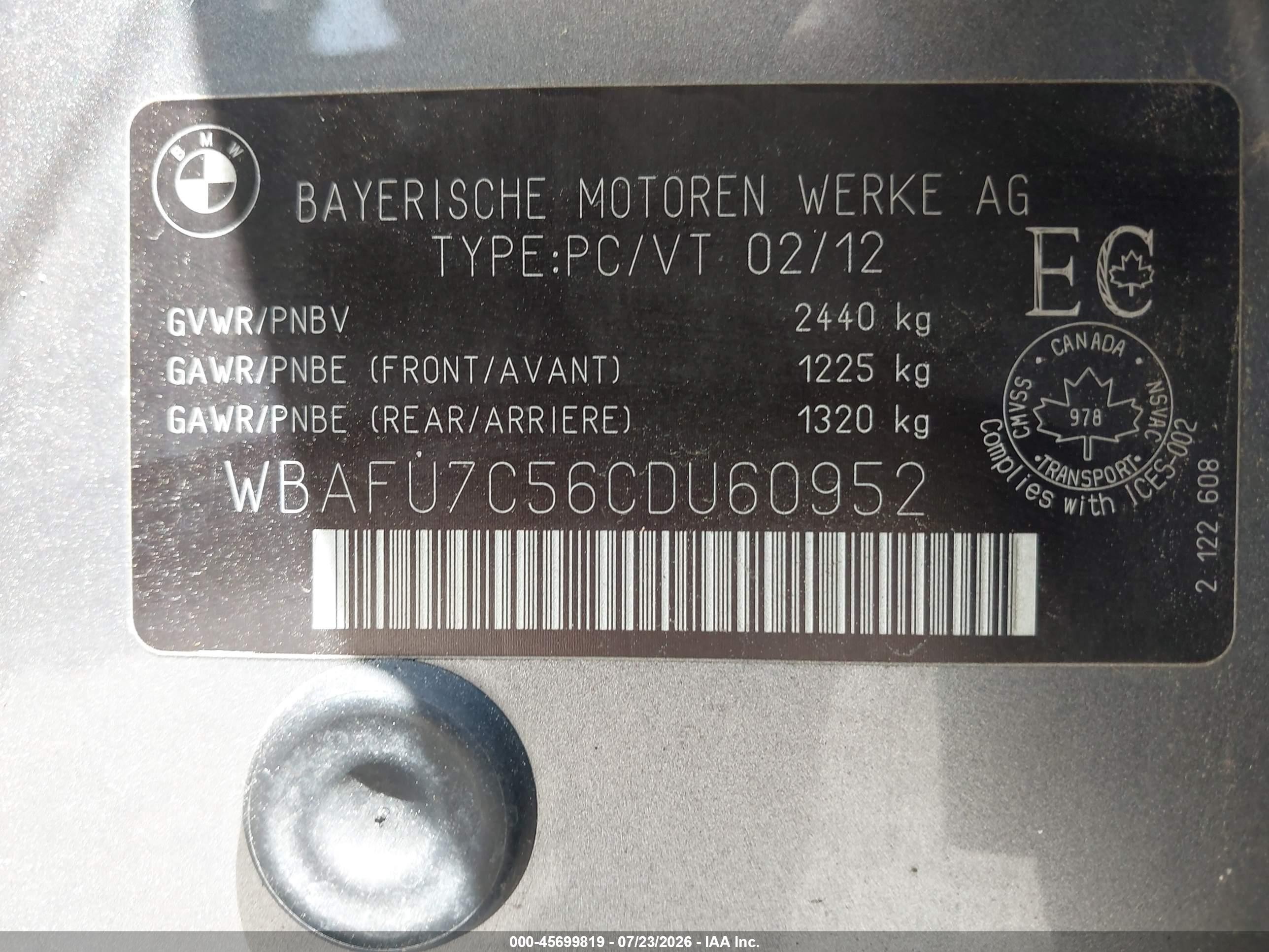 2012 Bmw 535i Xdrive Gray vin: WBAFU7C56CDU60952