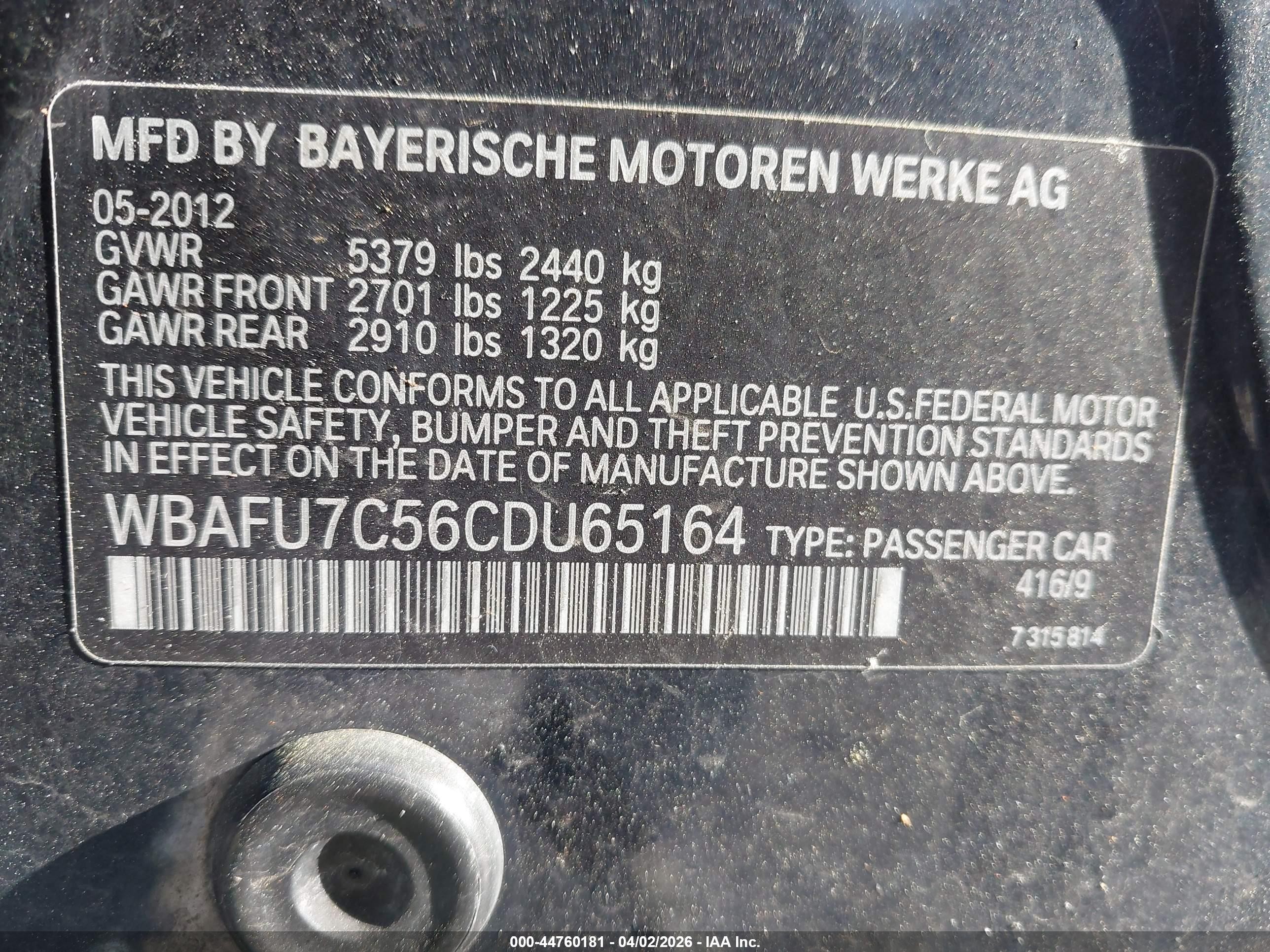 2012 Bmw 535i Xdrive Black vin: WBAFU7C56CDU65164