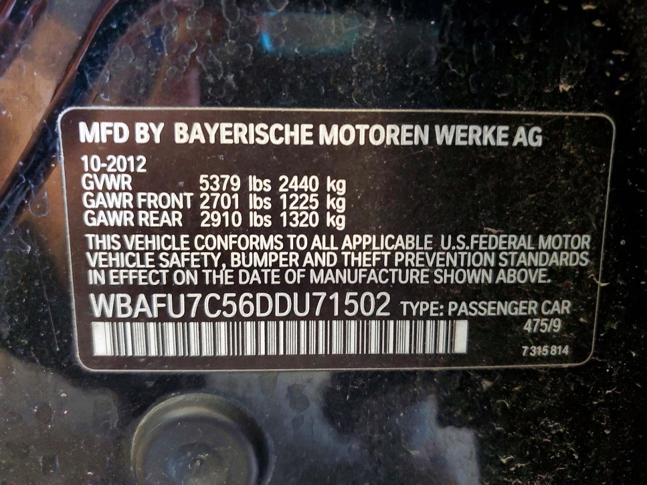 2013 Bmw 535 Xi Black vin: WBAFU7C56DDU71502