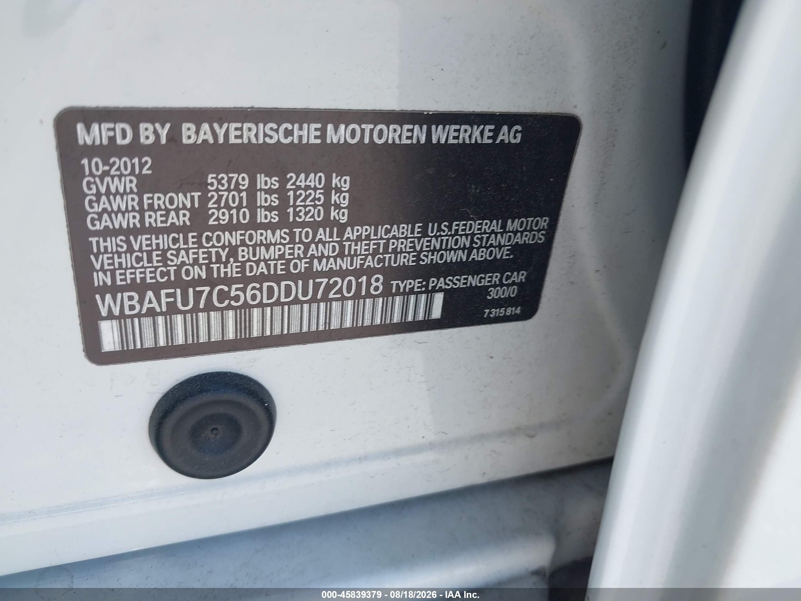 2013 Bmw 535i Xdrive White vin: WBAFU7C56DDU72018