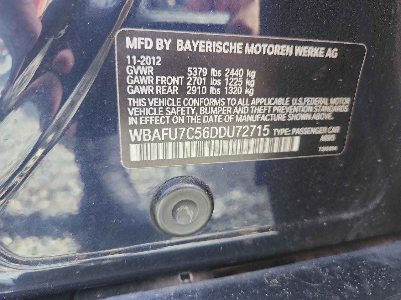 2013 Bmw 535 Xi Blue vin: WBAFU7C56DDU72715