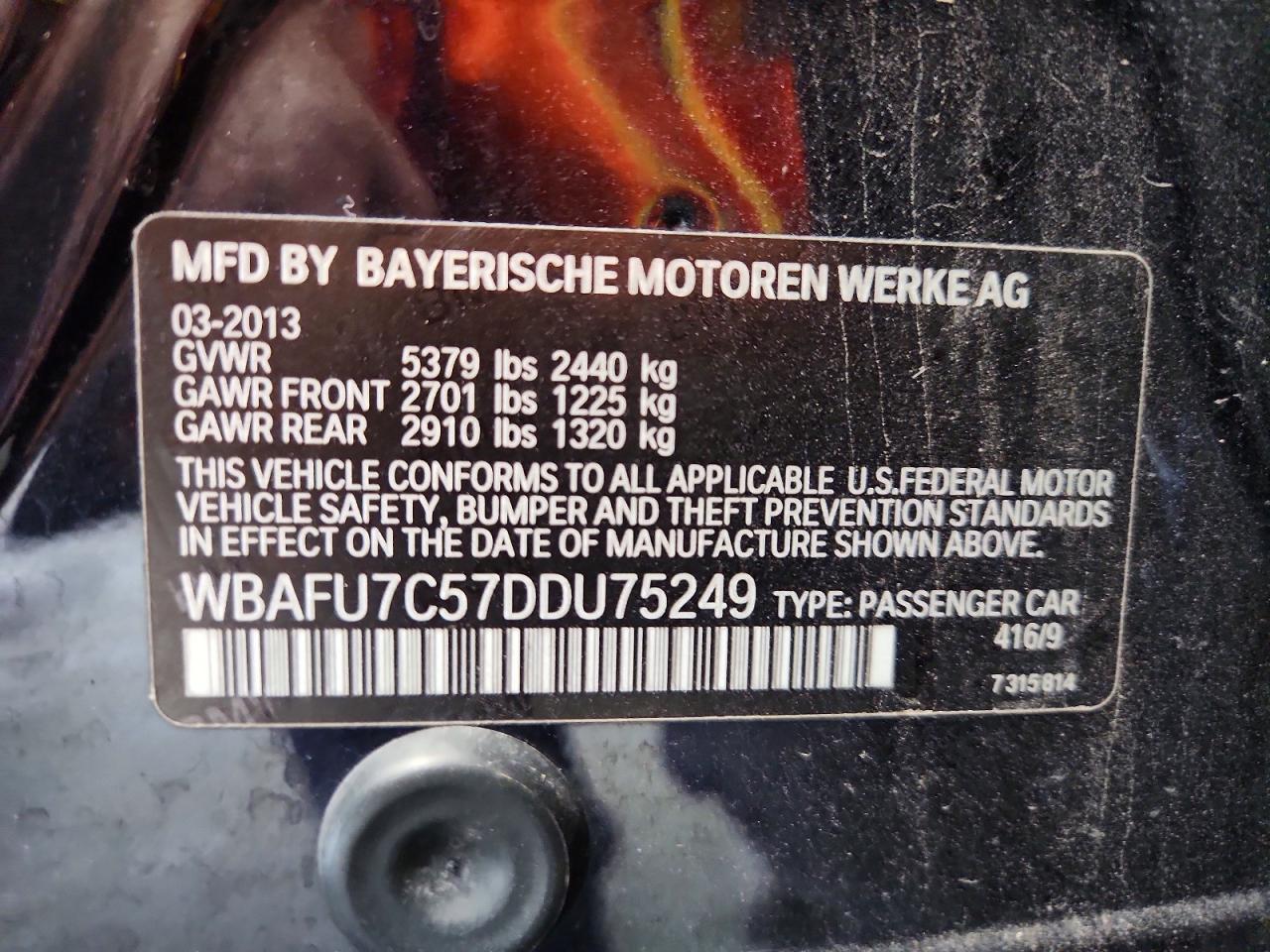 2013 Bmw 535 Xi Blue vin: WBAFU7C57DDU75249