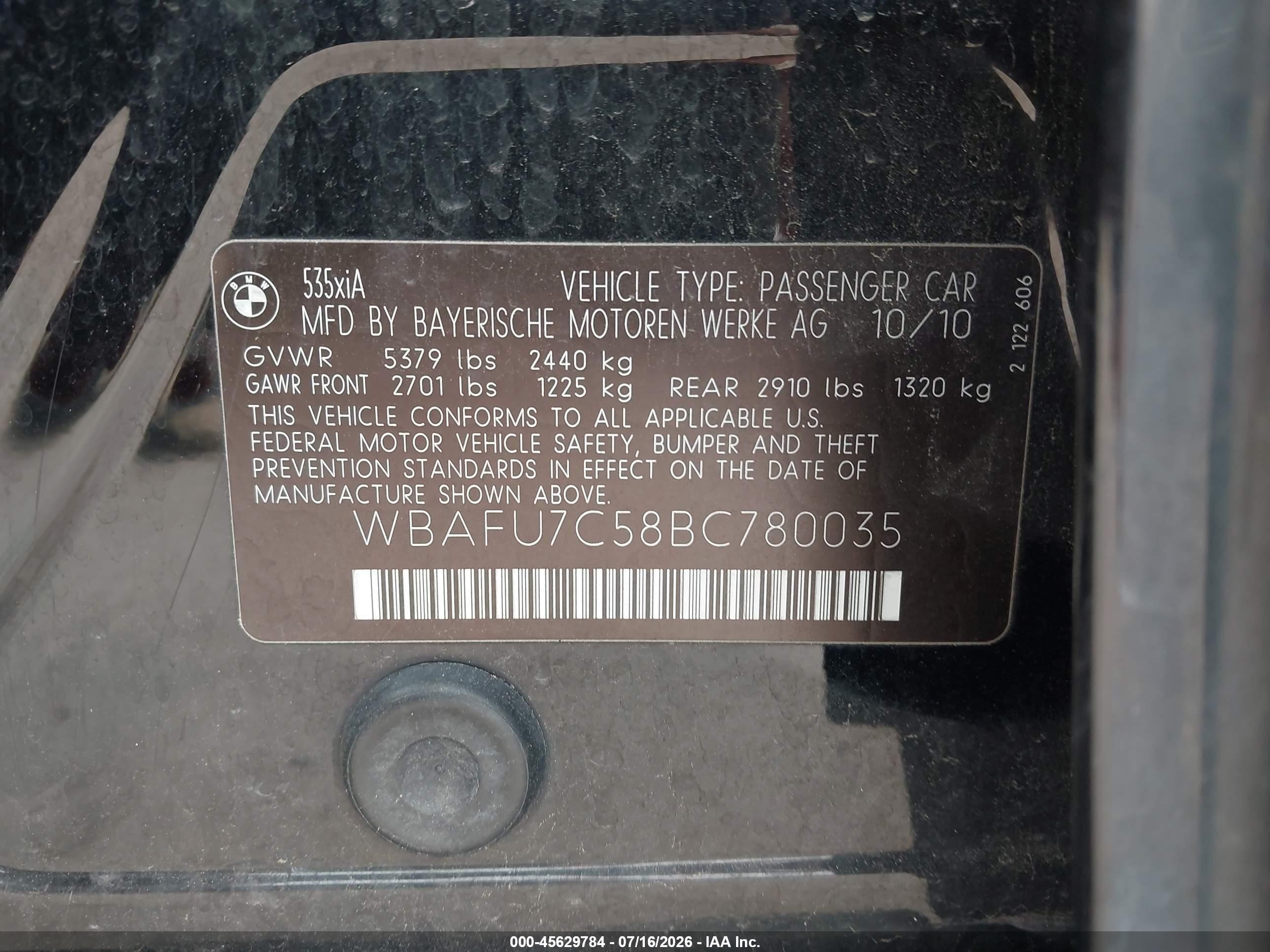 2011 Bmw 535i Xdrive Черный vin: WBAFU7C58BC780035