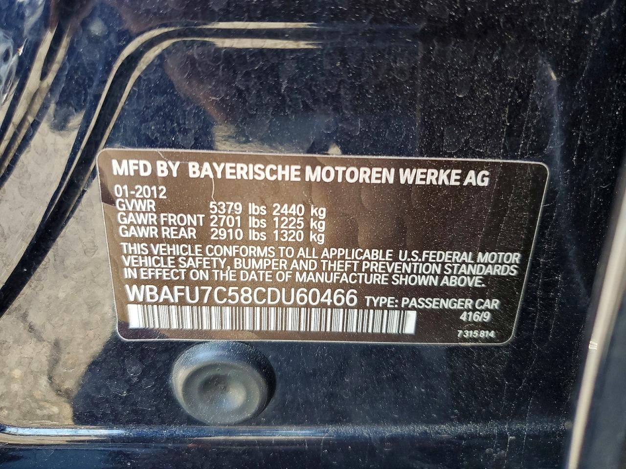 2012 Bmw 535i Xdrive Black vin: WBAFU7C58CDU60466