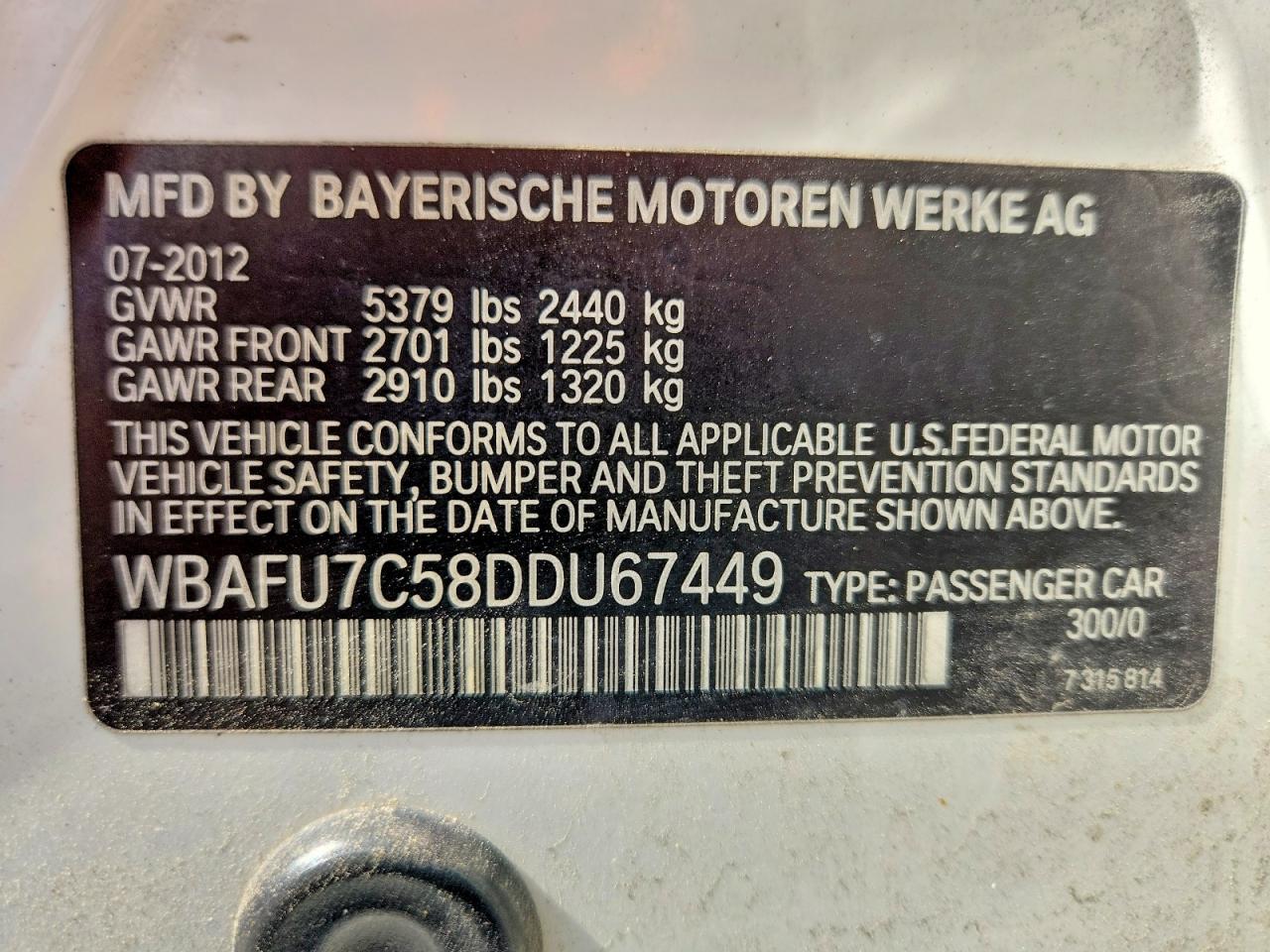 2013 Bmw 535 Xi White vin: WBAFU7C58DDU67449