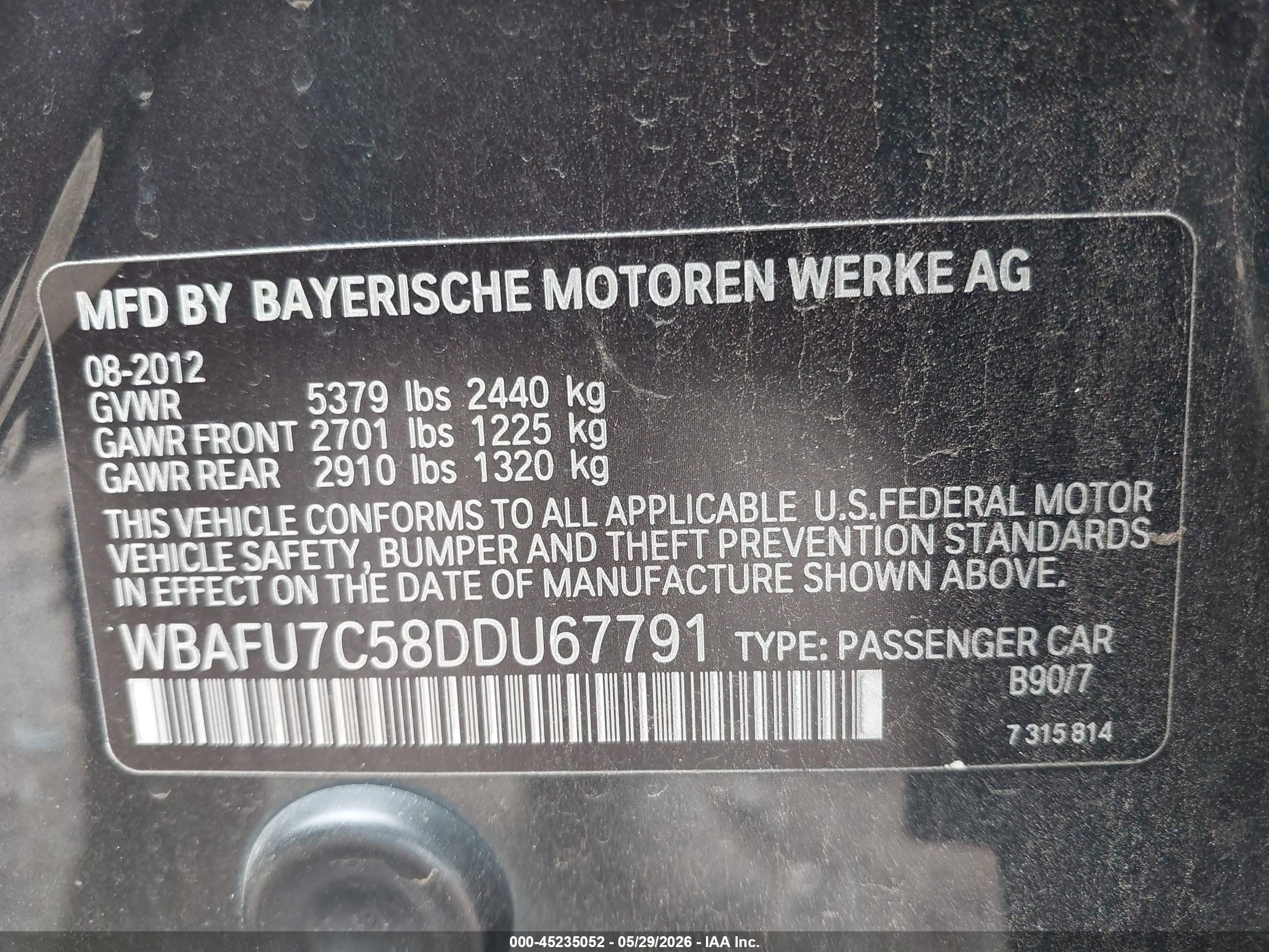 2013 Bmw 535i Xdrive Gray vin: WBAFU7C58DDU67791