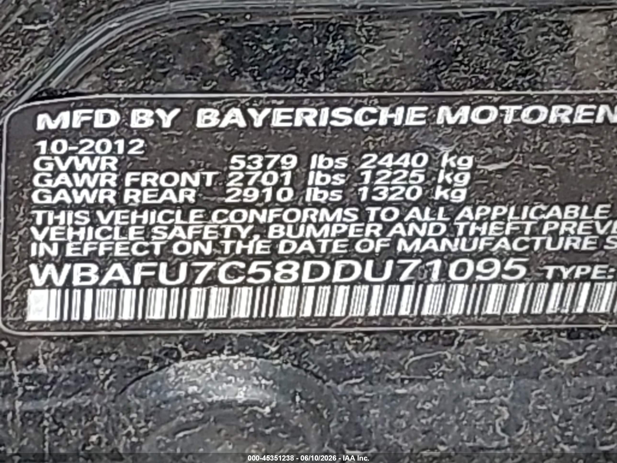 2013 Bmw 535i Xdrive Black vin: WBAFU7C58DDU71095