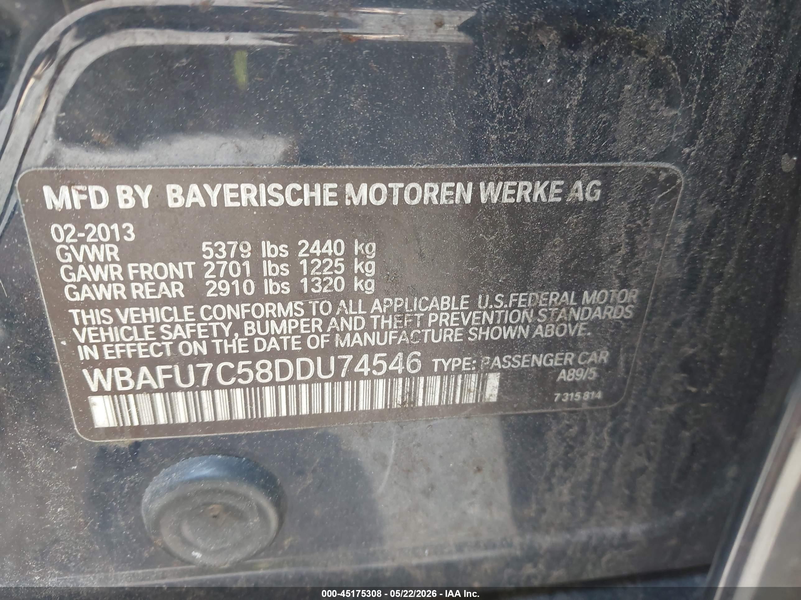 2013 Bmw 535i Xdrive Blue vin: WBAFU7C58DDU74546