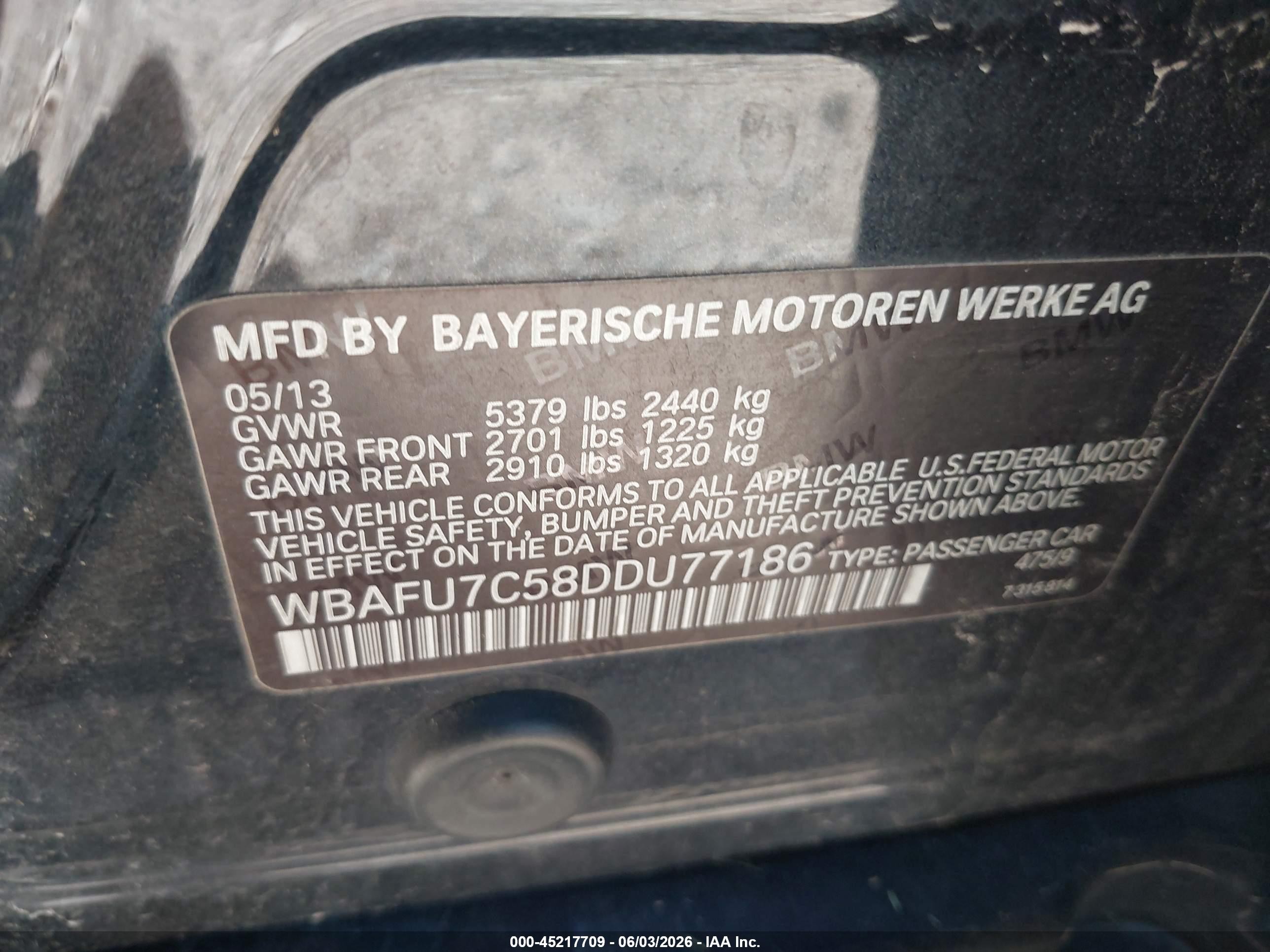 2013 Bmw 535i Xdrive Черный vin: WBAFU7C58DDU77186