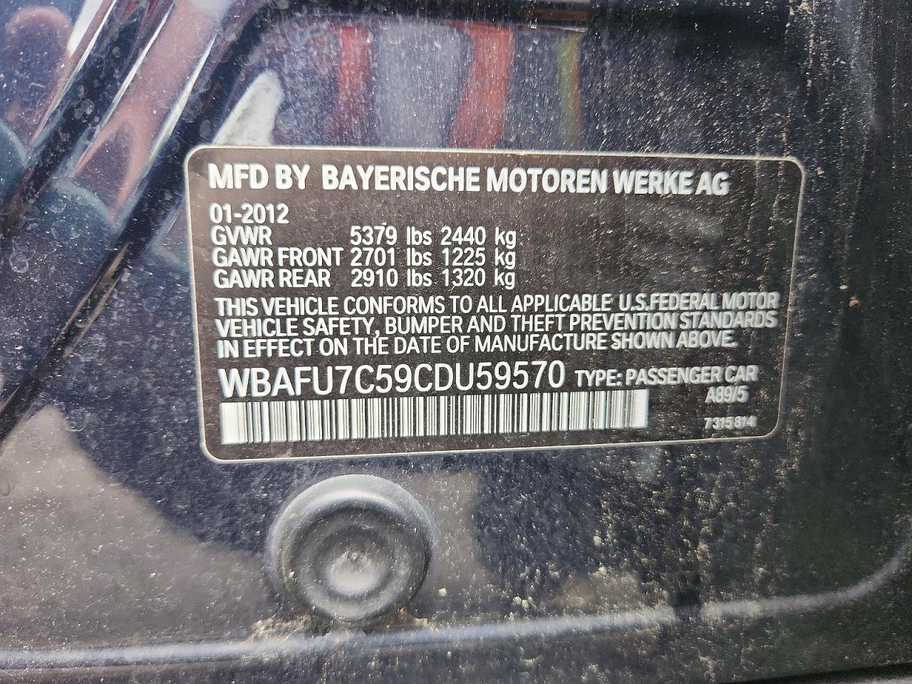 2012 Bmw 535 Xi Синий vin: WBAFU7C59CDU59570