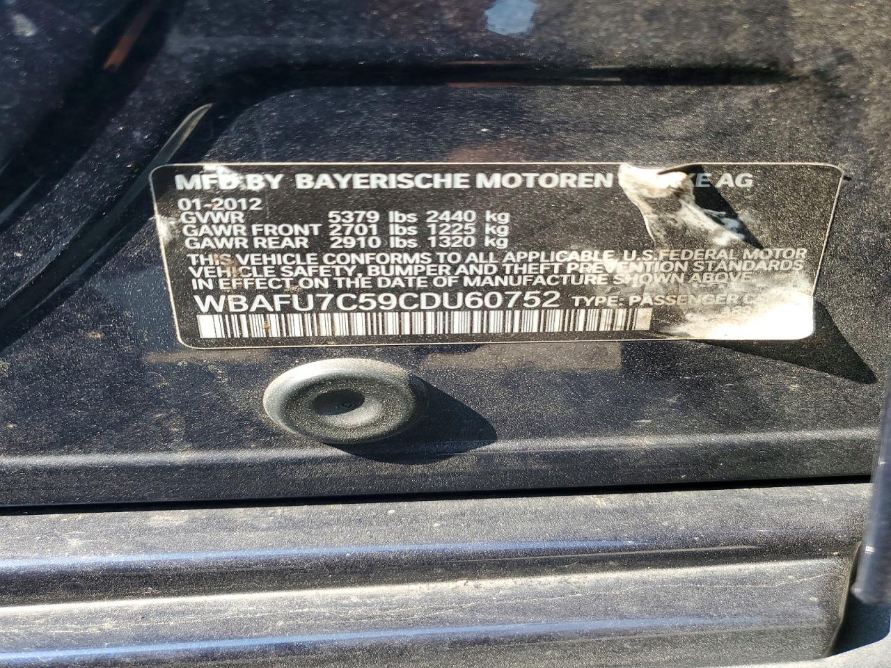 2012 Bmw 535 Xi Blue vin: WBAFU7C59CDU60752