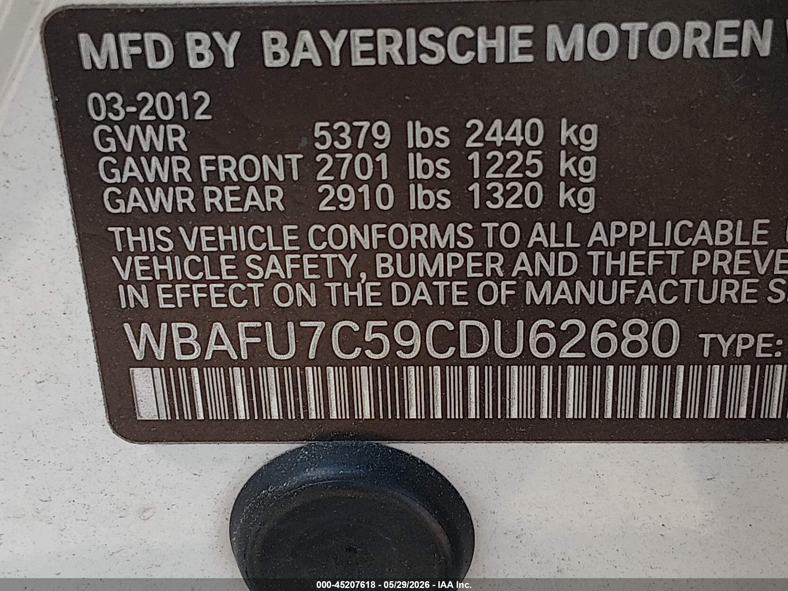 2012 Bmw 535i Xdrive White vin: WBAFU7C59CDU62680