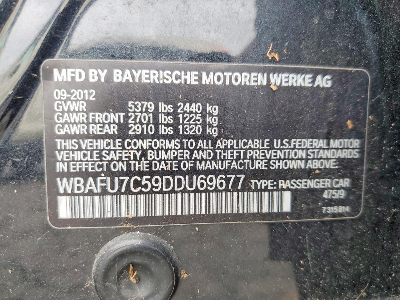 2013 Bmw 535 Xi Black vin: WBAFU7C59DDU69677