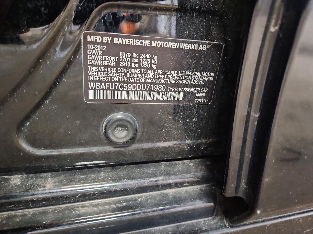 2013 Bmw 535 Xi Black vin: WBAFU7C59DDU71980