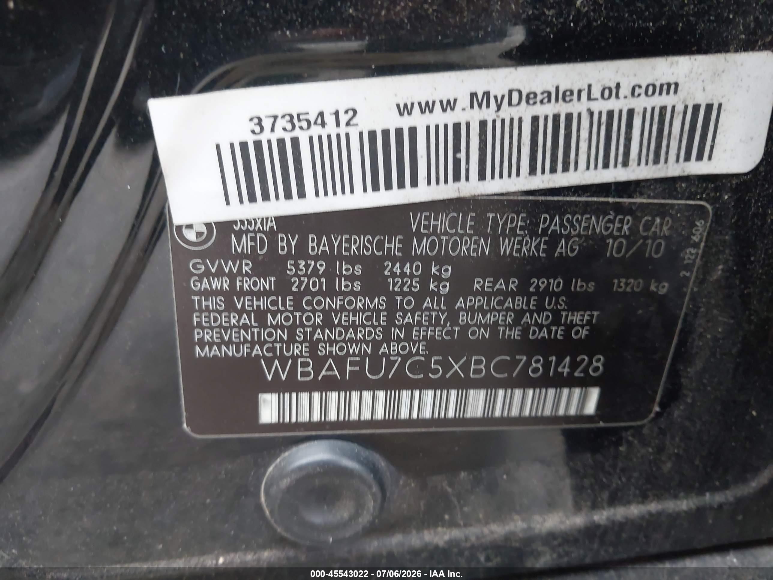 2011 Bmw 535i Xdrive Black vin: WBAFU7C5XBC781428
