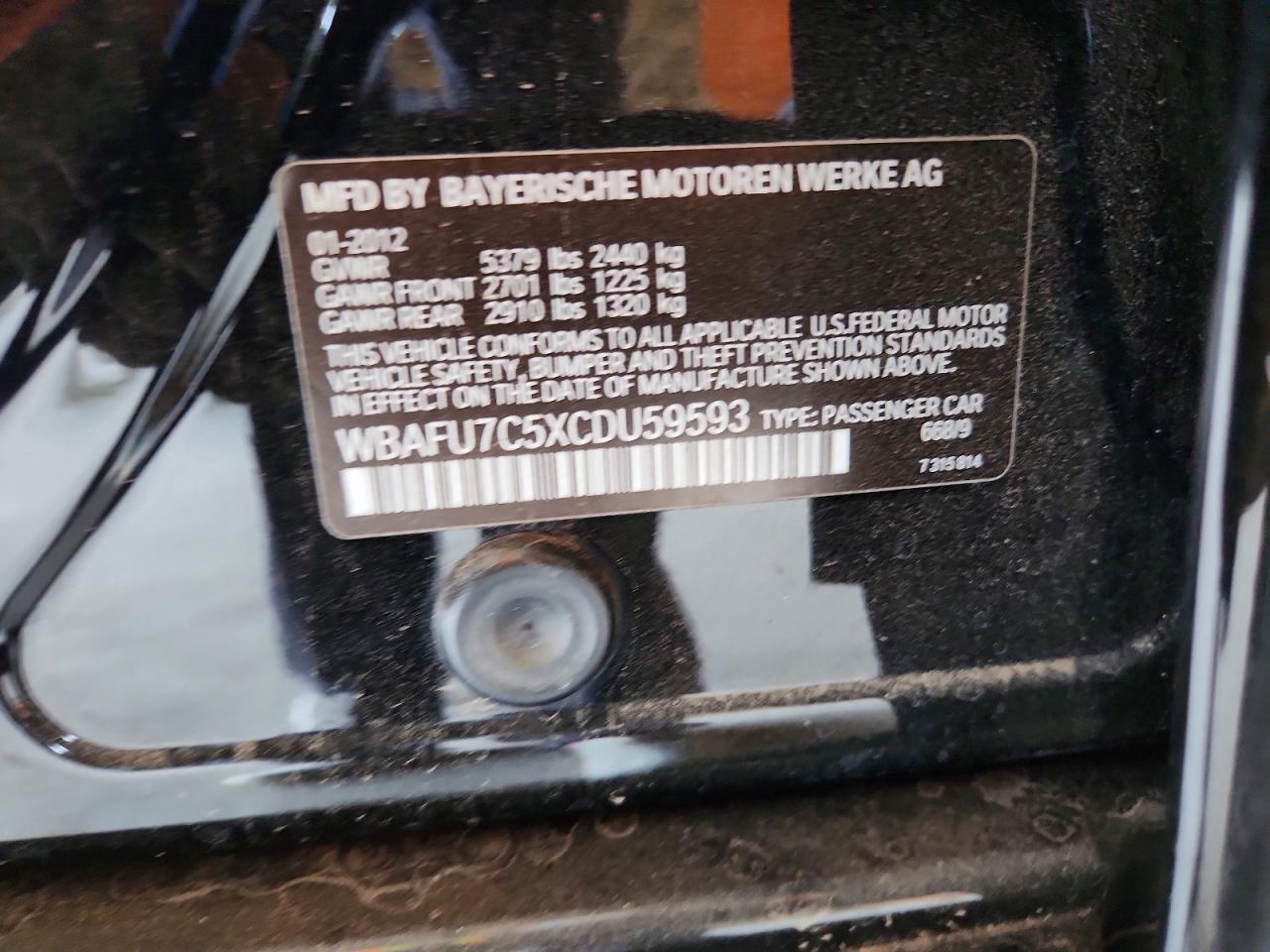 2012 Bmw 535 Xi Black vin: WBAFU7C5XCDU59593
