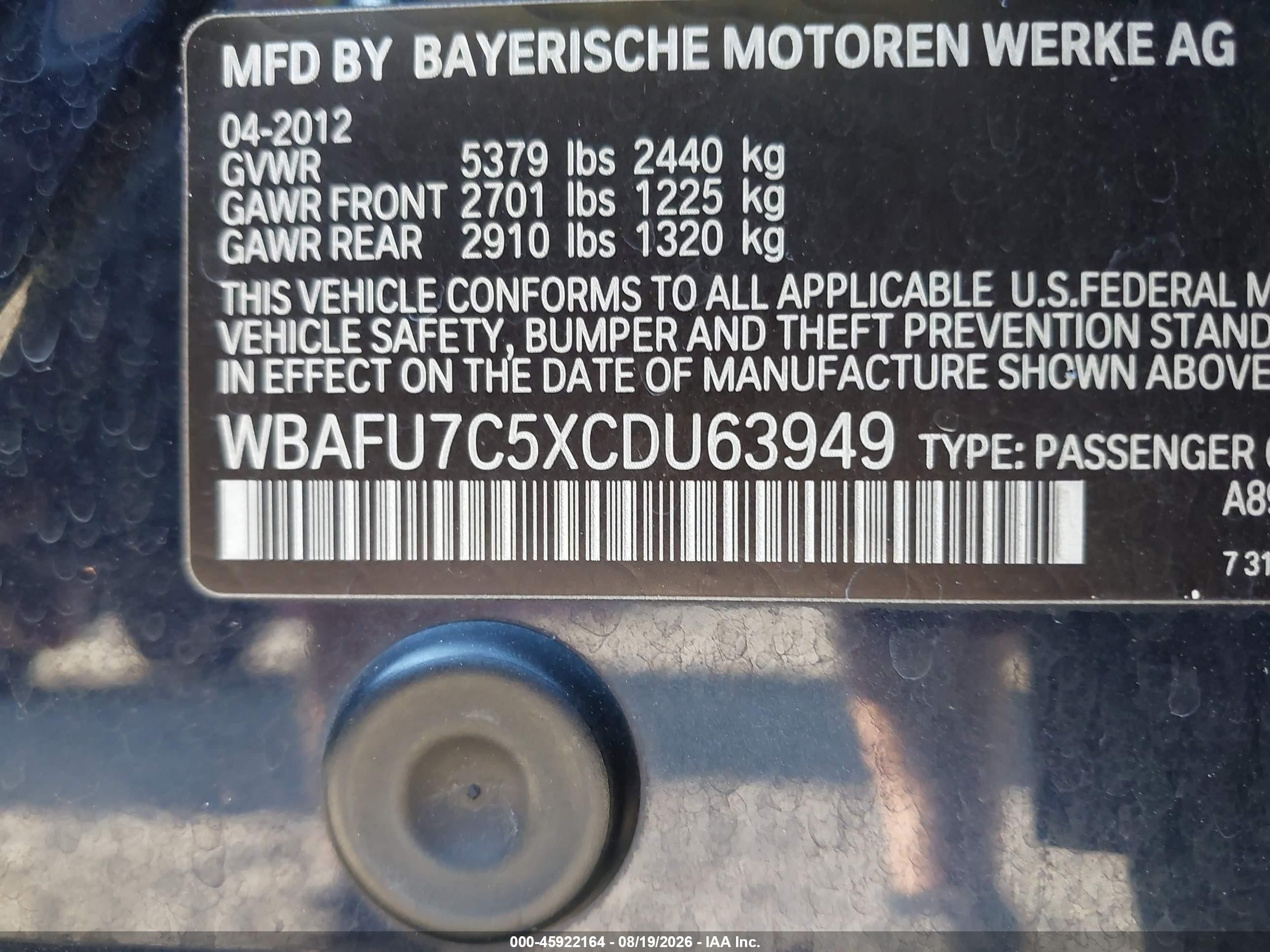 2012 Bmw 535i Xdrive Dark Blue vin: WBAFU7C5XCDU63949