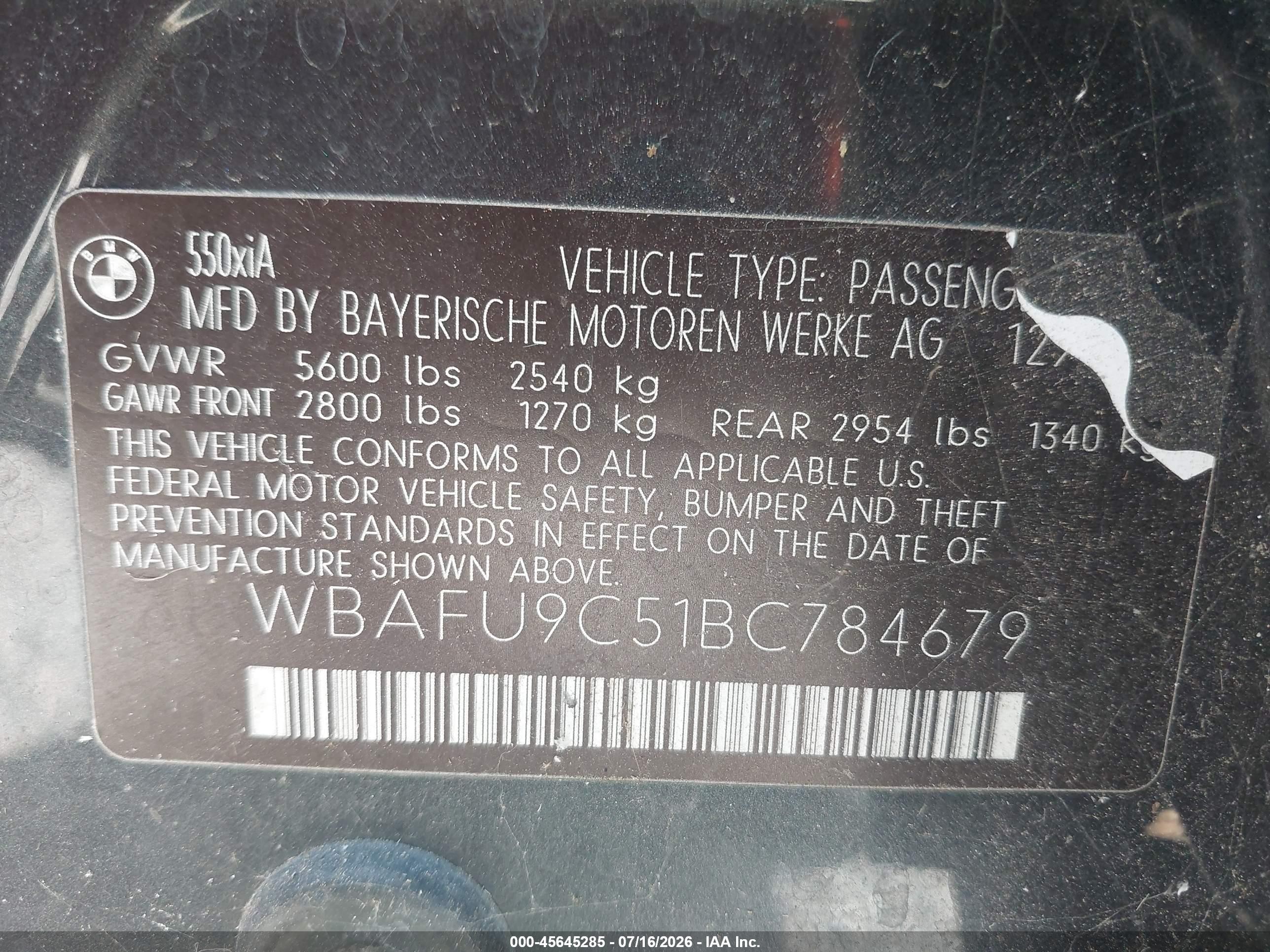 2011 Bmw 550i Xdrive Gray vin: WBAFU9C51BC784679