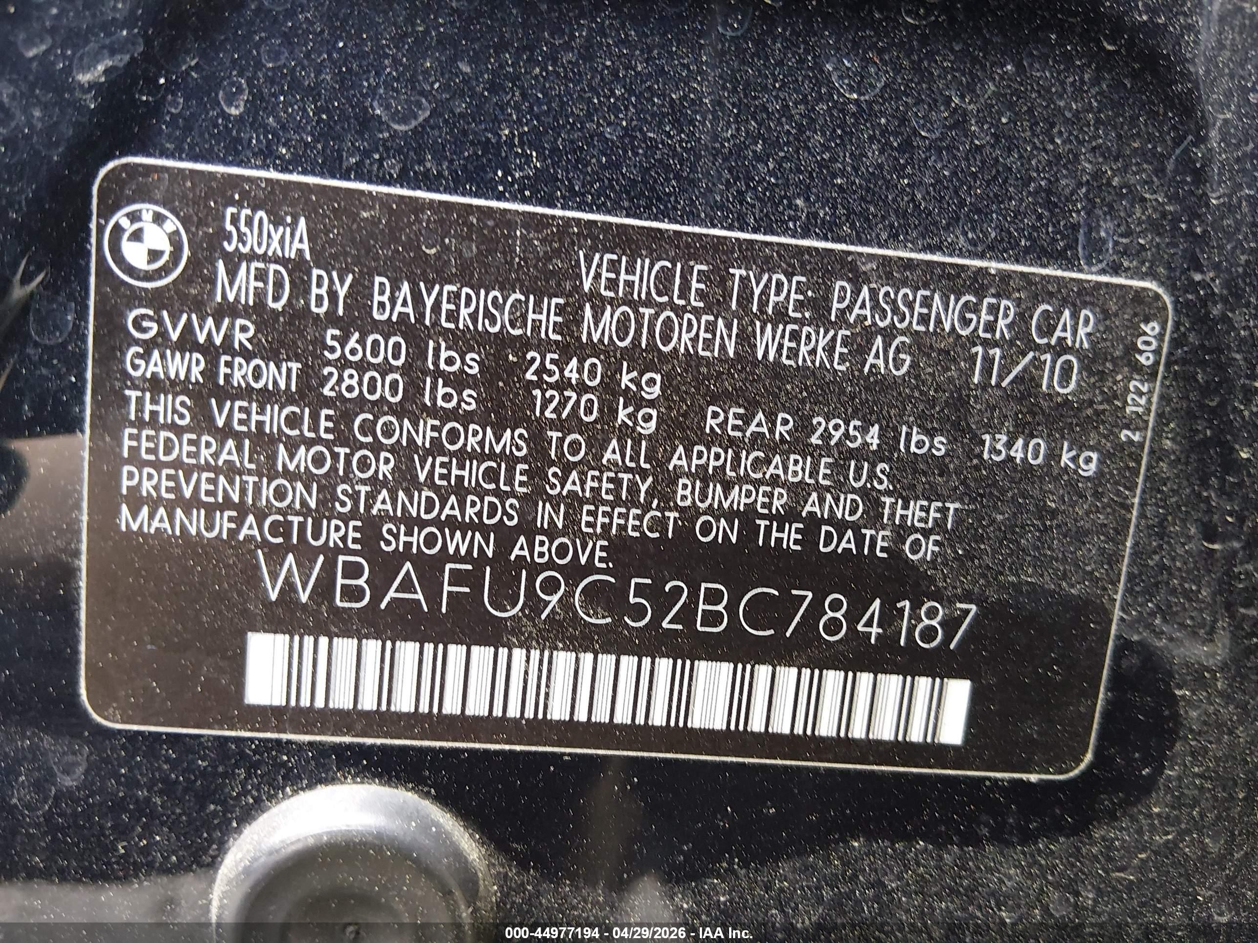 2011 Bmw 550i Xdrive Black vin: WBAFU9C52BC784187