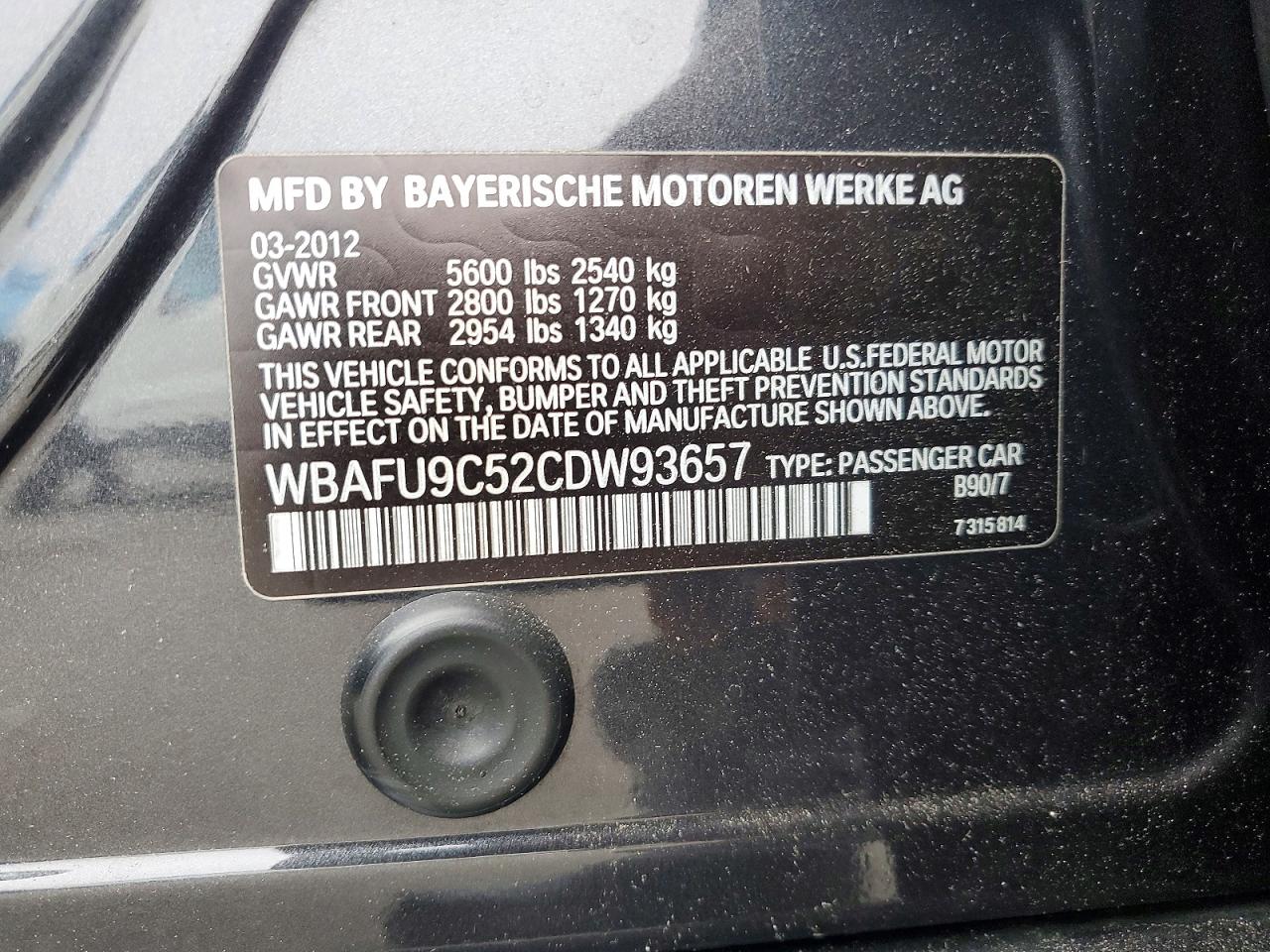 2012 Bmw 550 Xi Gray vin: WBAFU9C52CDW93657