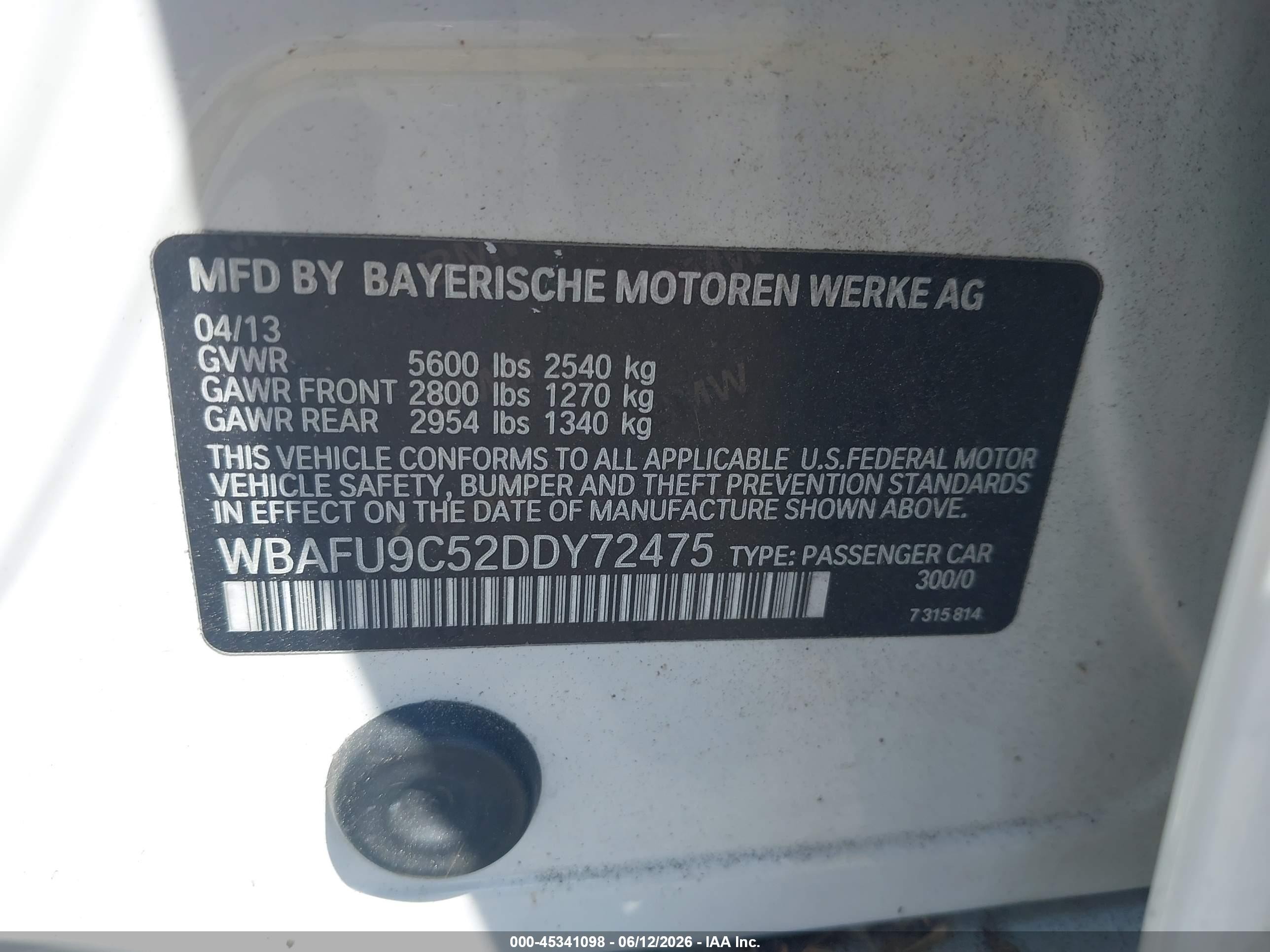 2013 Bmw 550i Xdrive White vin: WBAFU9C52DDY72475