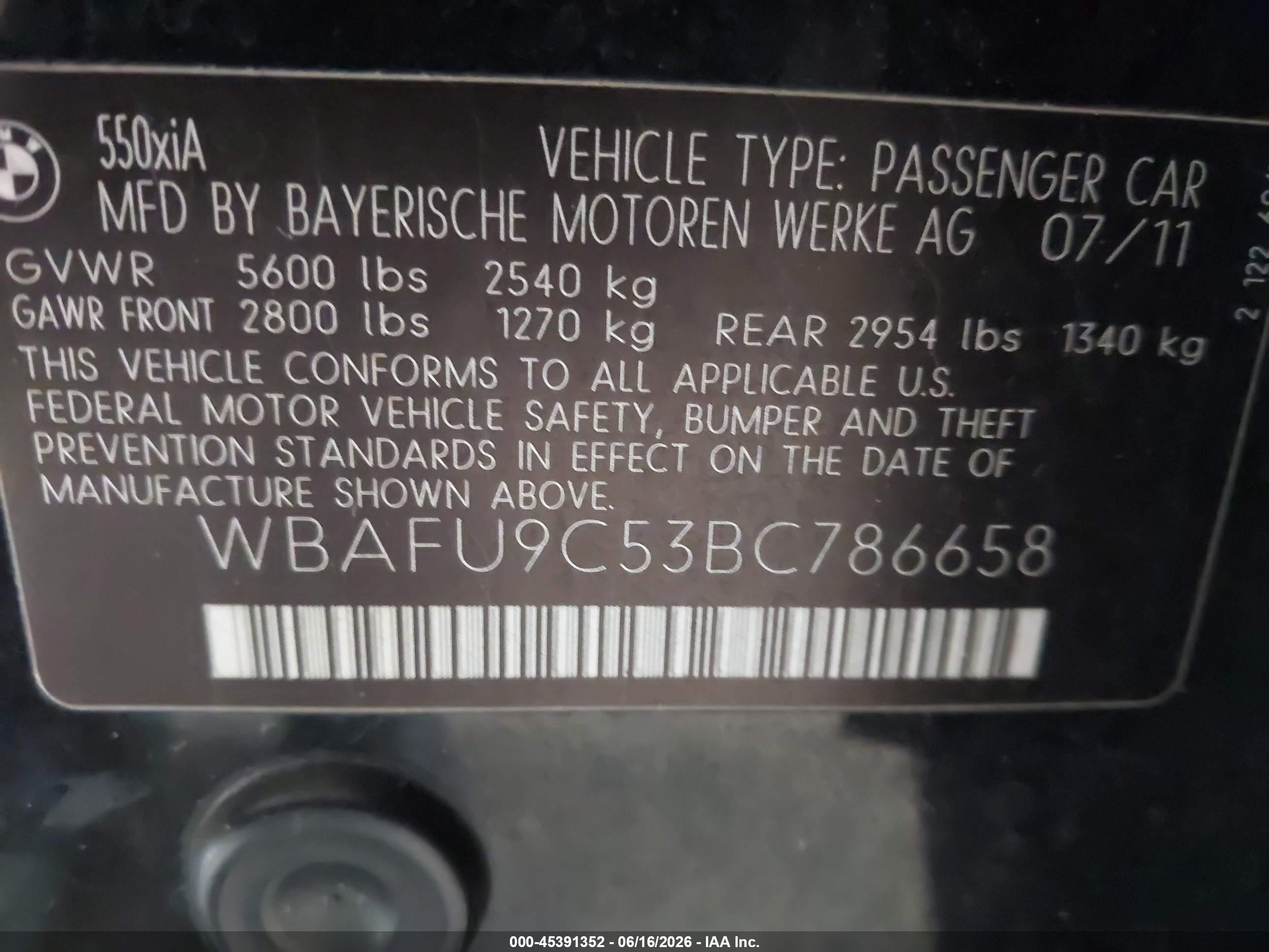 2011 Bmw 550i Xdrive Black vin: WBAFU9C53BC786658