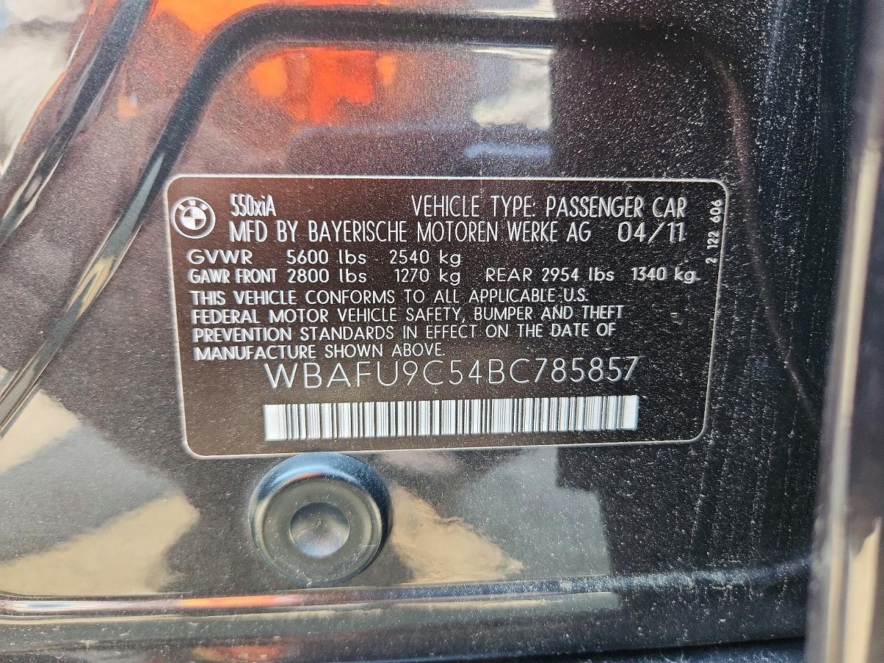 2011 Bmw 550 Xi Charcoal vin: WBAFU9C54BC785857