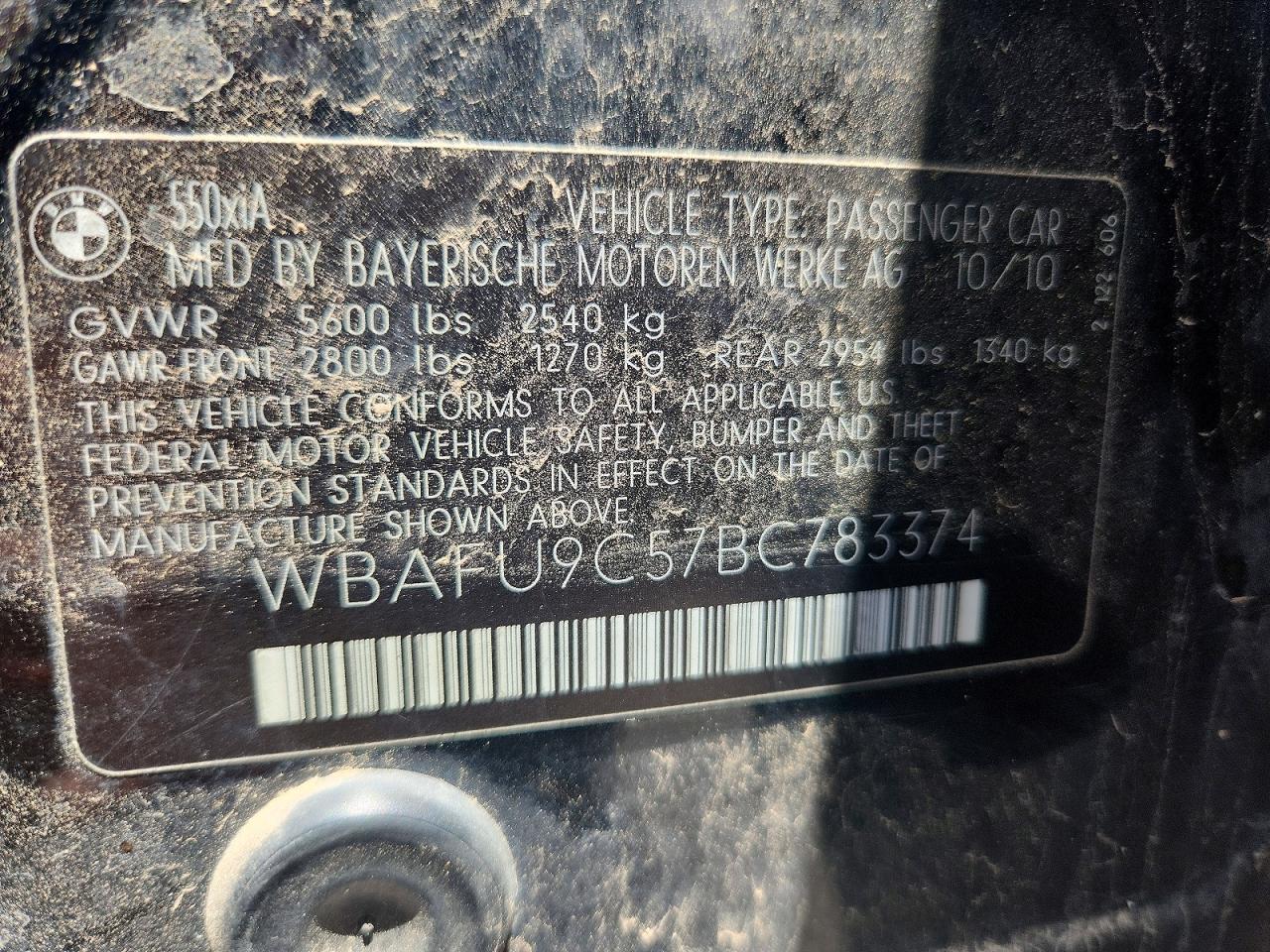 2011 Bmw 550 Xi Black vin: WBAFU9C57BC783374