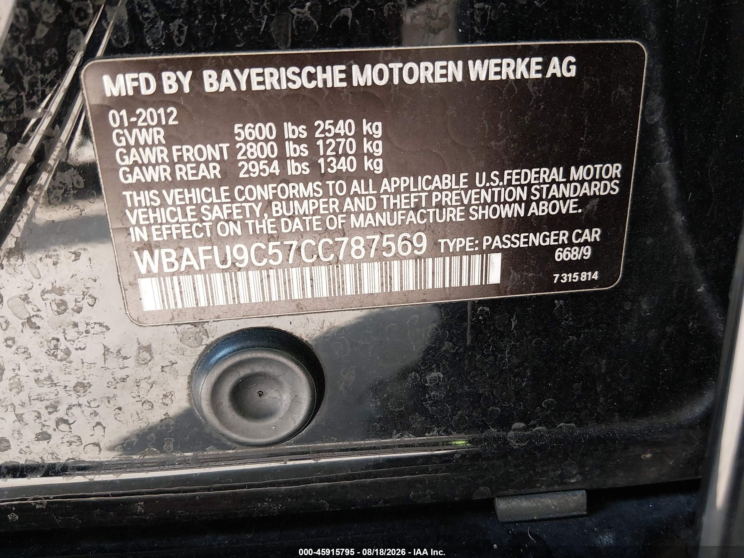 2012 Bmw 550i Xdrive Black vin: WBAFU9C57CC787569