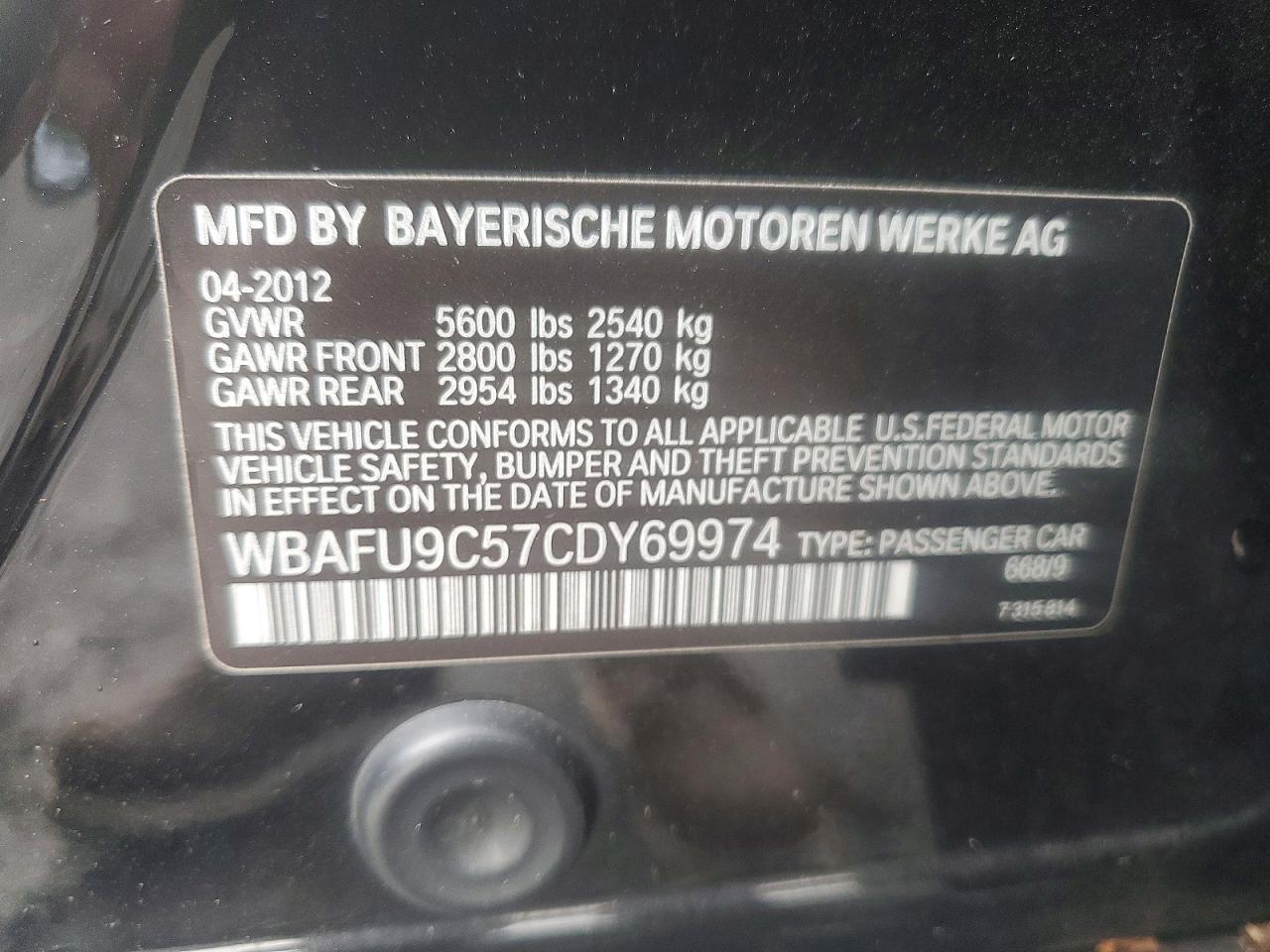 2012 Bmw 550 Xi Black vin: WBAFU9C57CDY69974