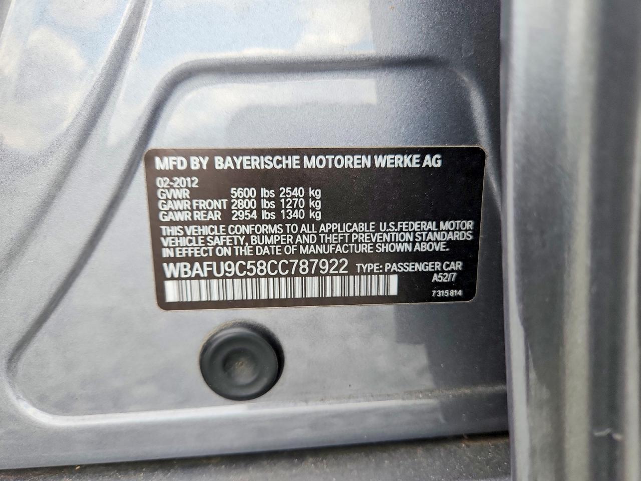 2012 Bmw 550 Xi Gray vin: WBAFU9C58CC787922