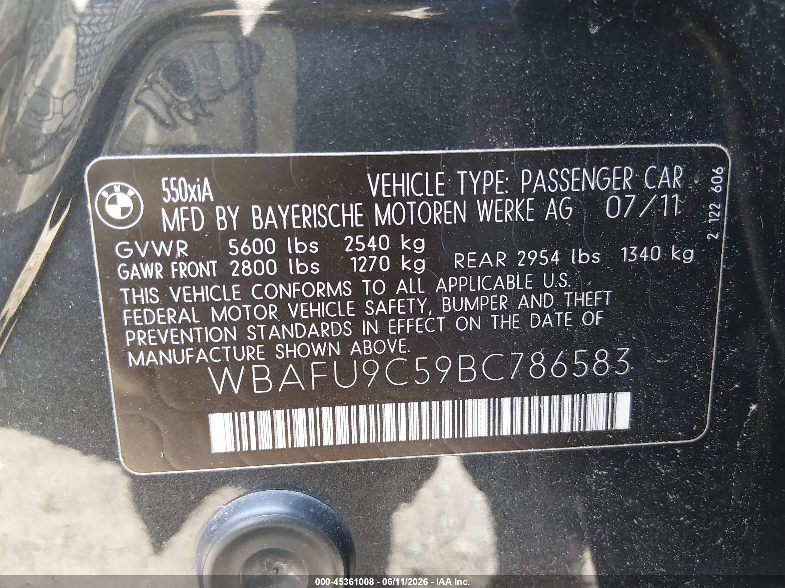 2011 Bmw 550i Xdrive Gray vin: WBAFU9C59BC786583