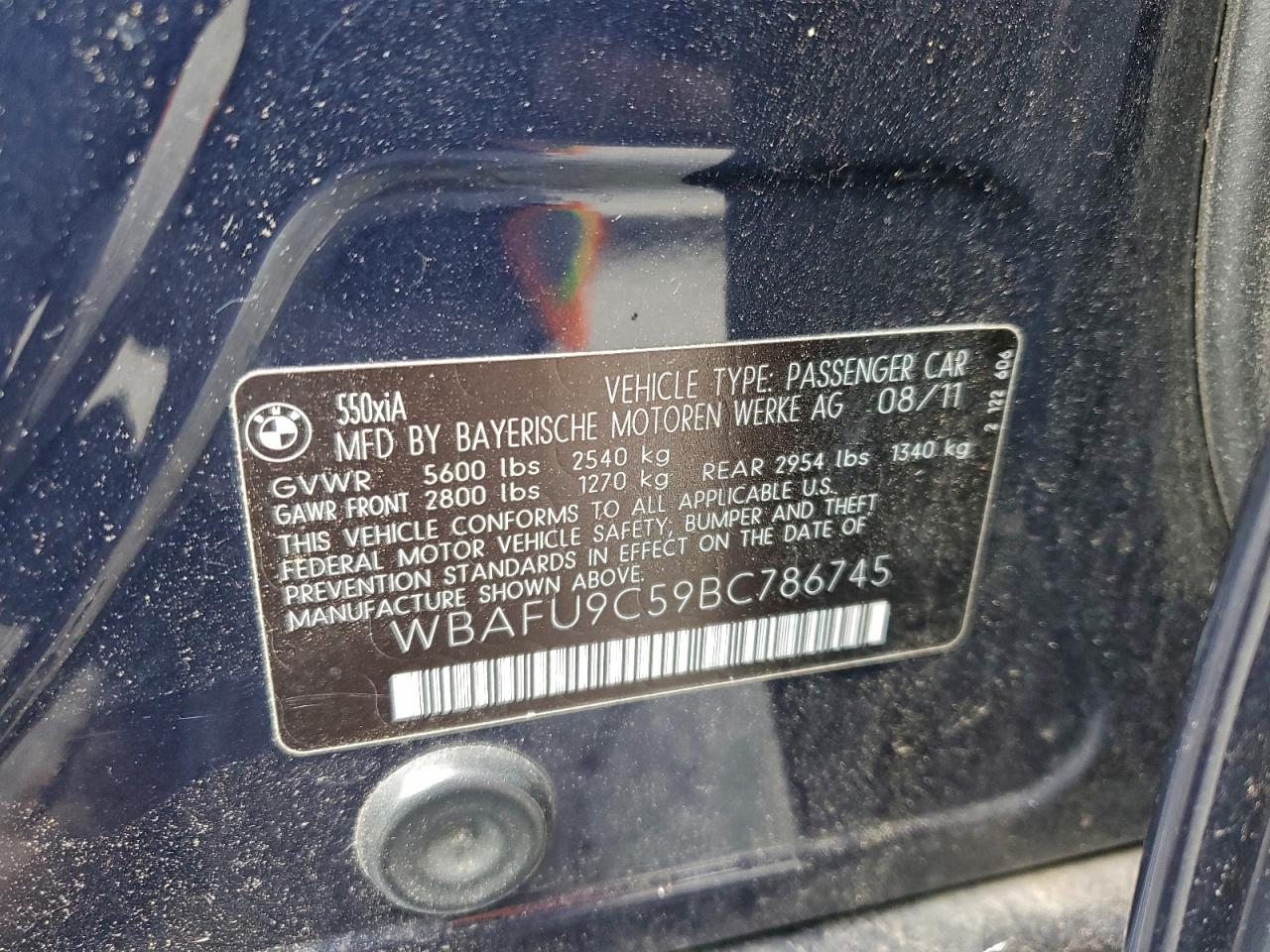 2011 Bmw 550 Xi Blue vin: WBAFU9C59BC786745
