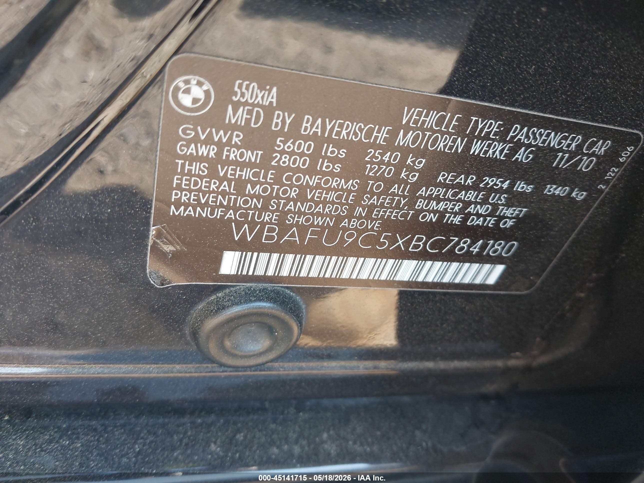 2011 Bmw 550i Xdrive Черный vin: WBAFU9C5XBC784180