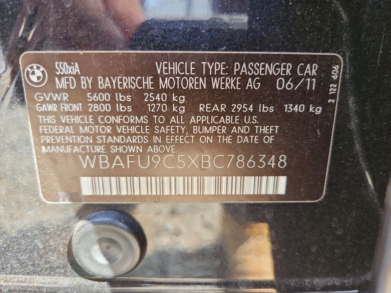 2011 Bmw 550 Xi Угольный vin: WBAFU9C5XBC786348
