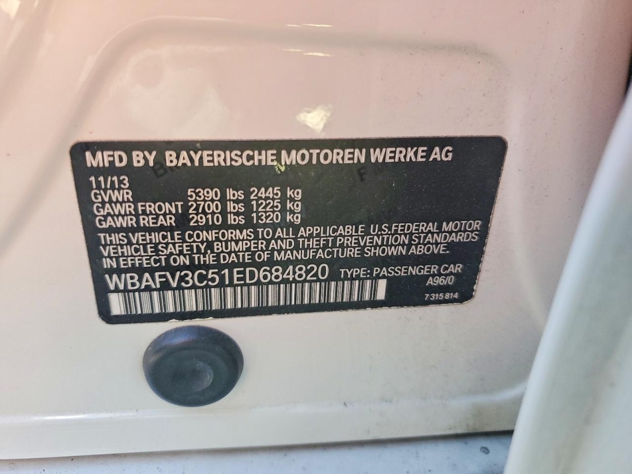 2014 Bmw 535 D Xdrive White vin: WBAFV3C51ED684820