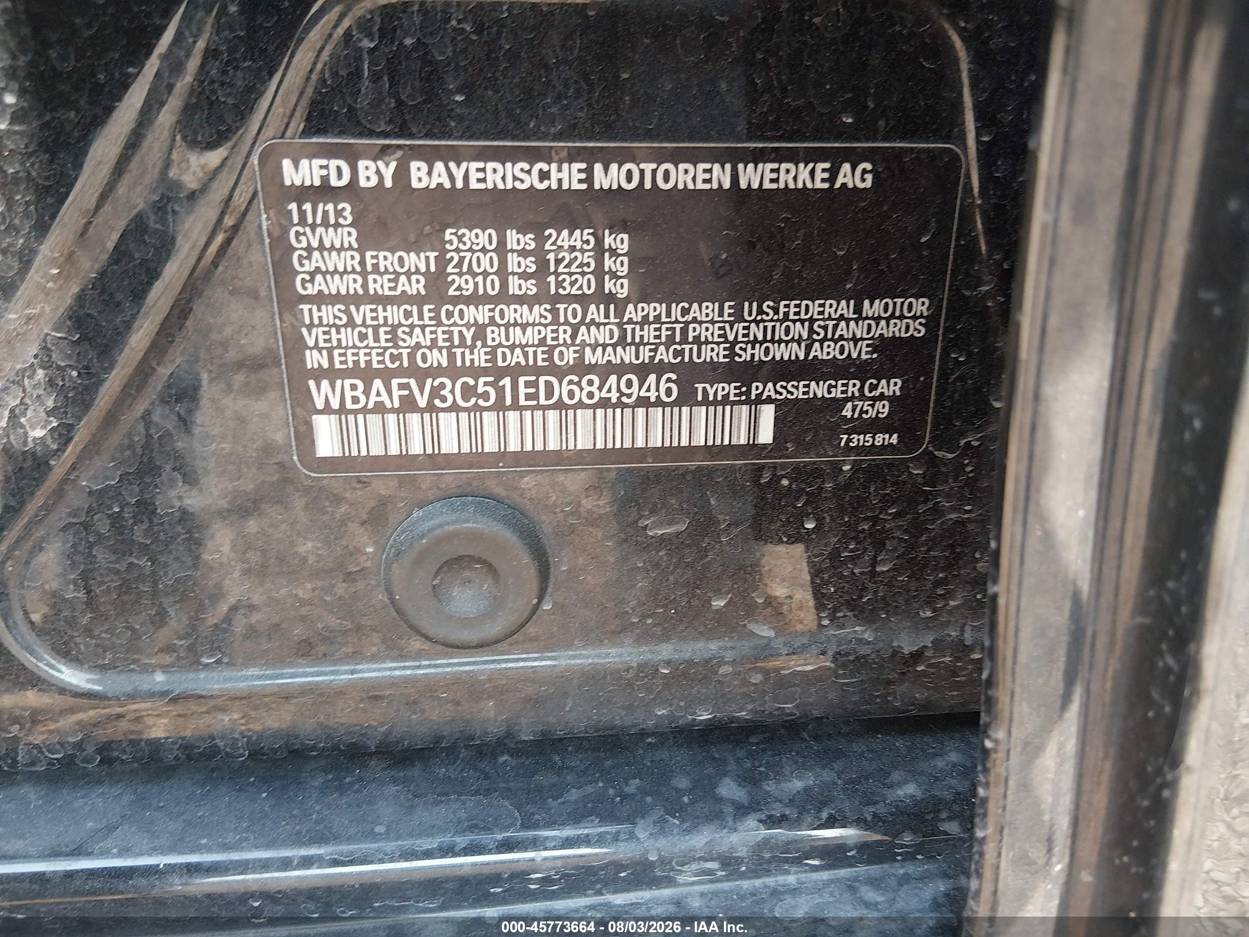 2014 Bmw 535d Xdrive Черный vin: WBAFV3C51ED684946