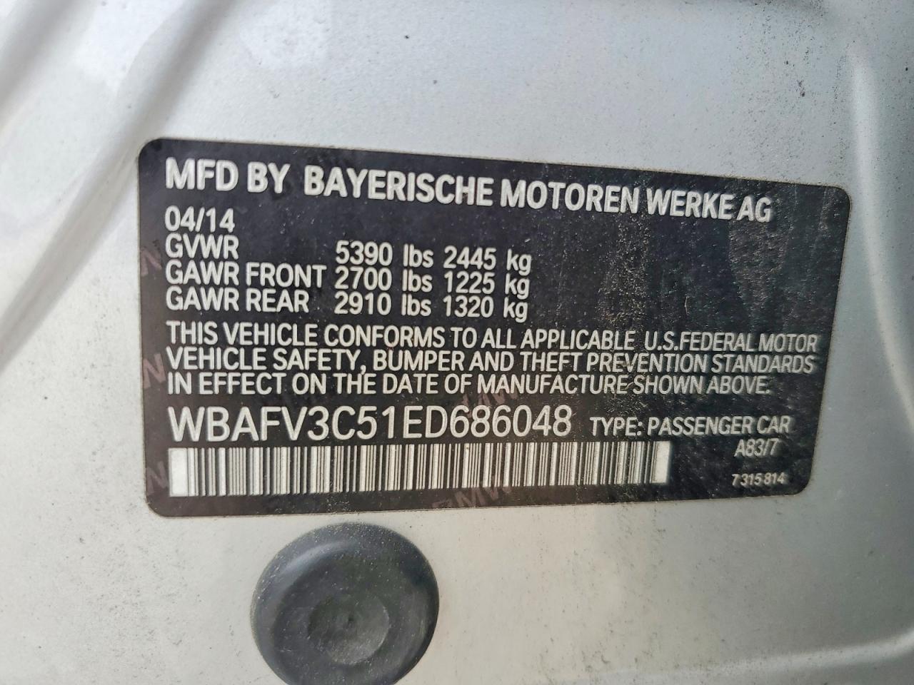 2014 Bmw 535 D Xdrive Серебряный vin: WBAFV3C51ED686048