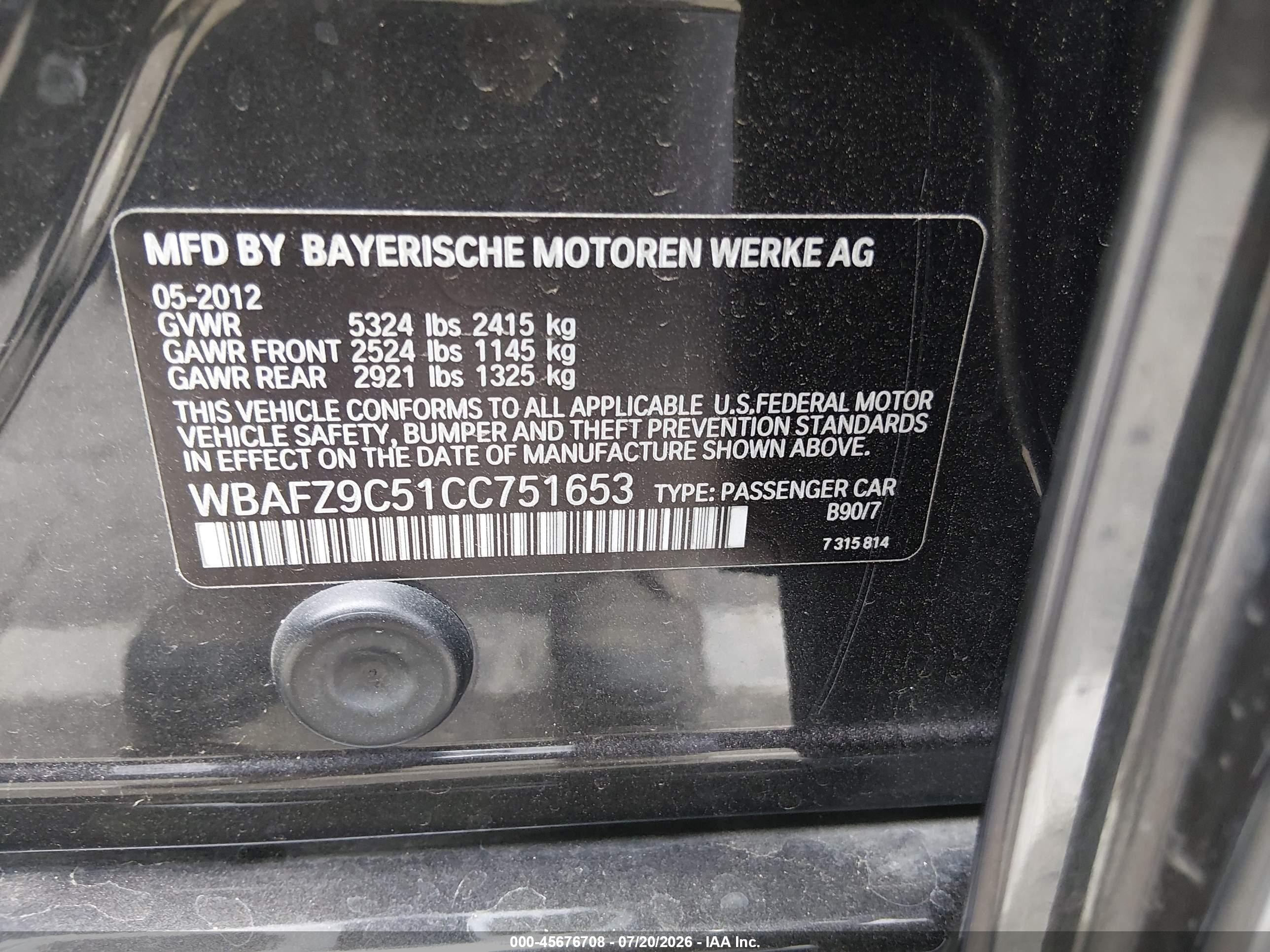2012 Bmw Activehybrid 5   Черный vin: WBAFZ9C51CC751653
